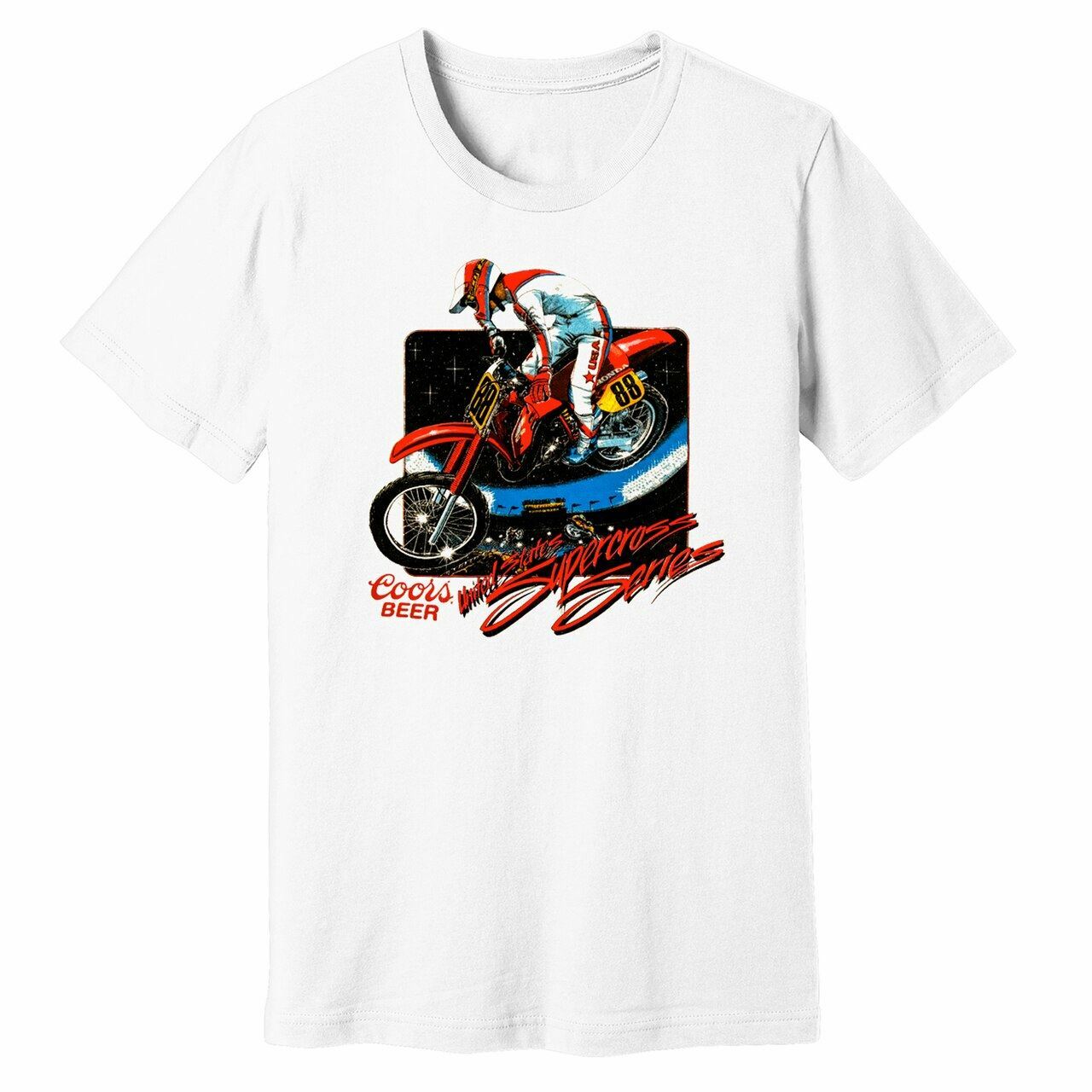 1988 Supercross Dirt Bike – Vintage Reprint – White – 100% Ringspun Cotton T-Shi