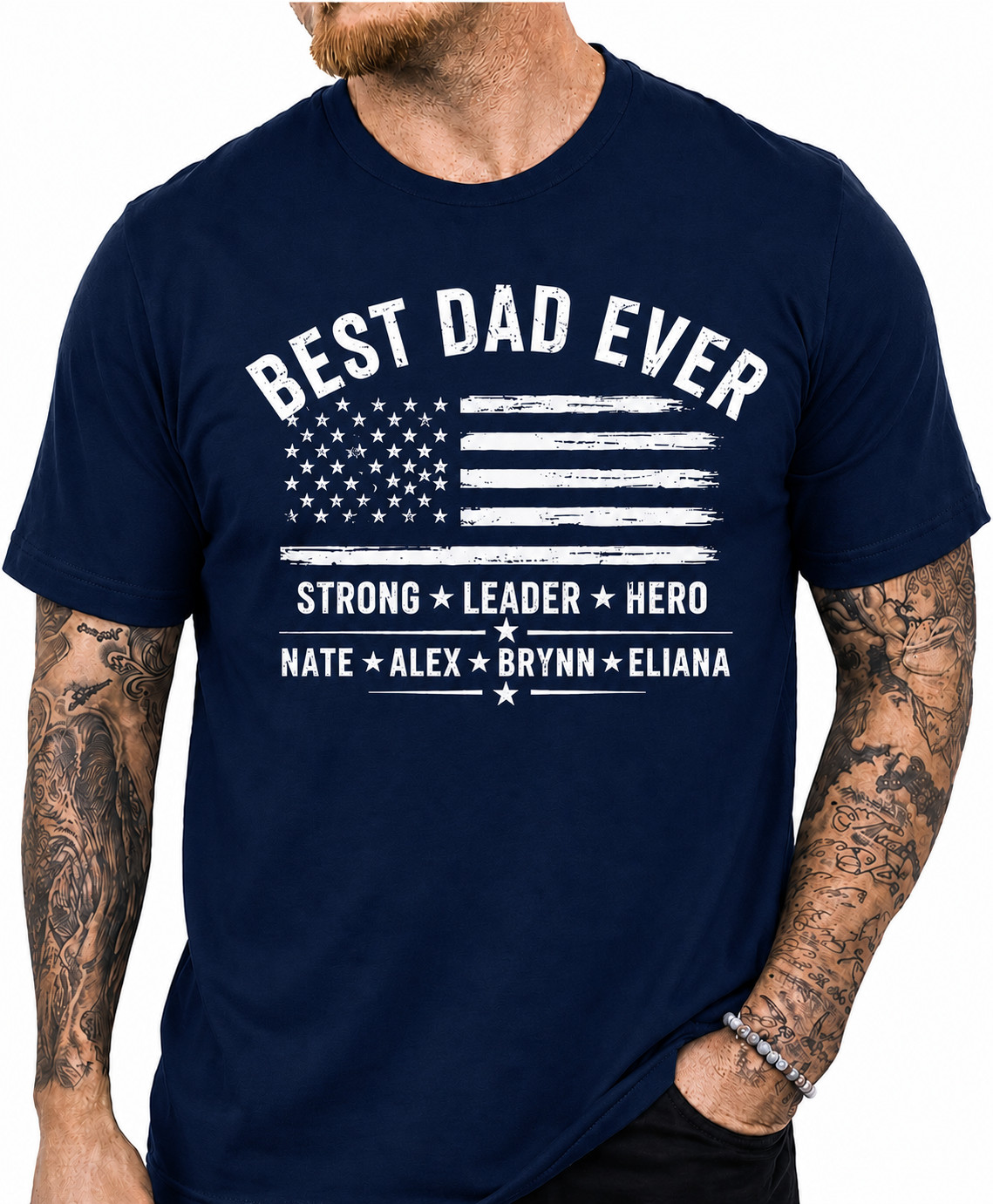 Personalized Best Dad Ever T-Shirt Custom Dad Gift American Flag Tee Size S-5XL