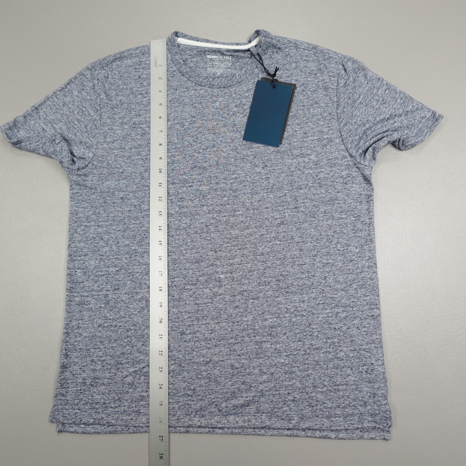Kenneth Cole The Linen Knit Crew Neck Shirt S/S Lightweight Stretch Navy