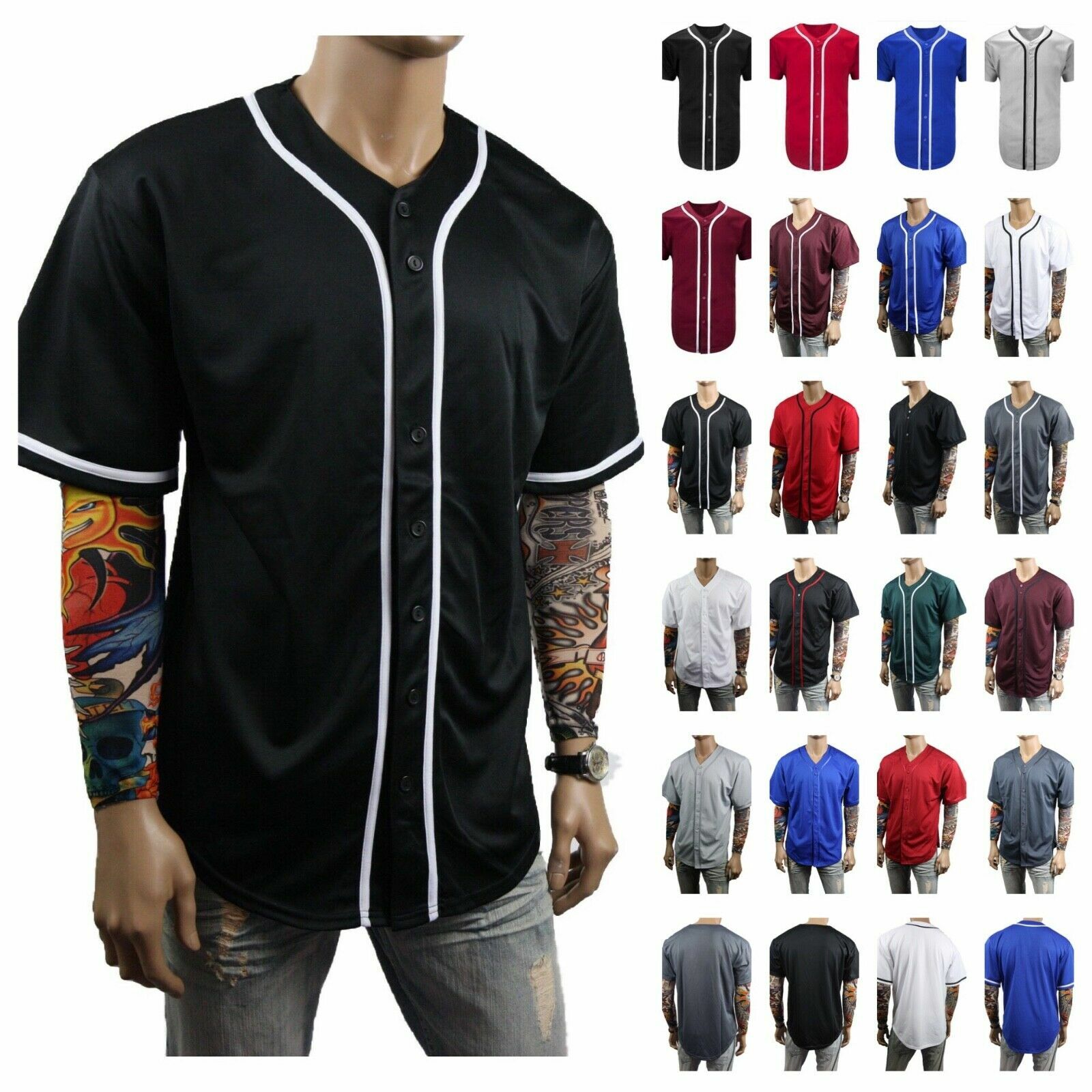 Men Baseball T-Shirt Jersey Plain Team Uniform Sports Raglan Fashion Activewear