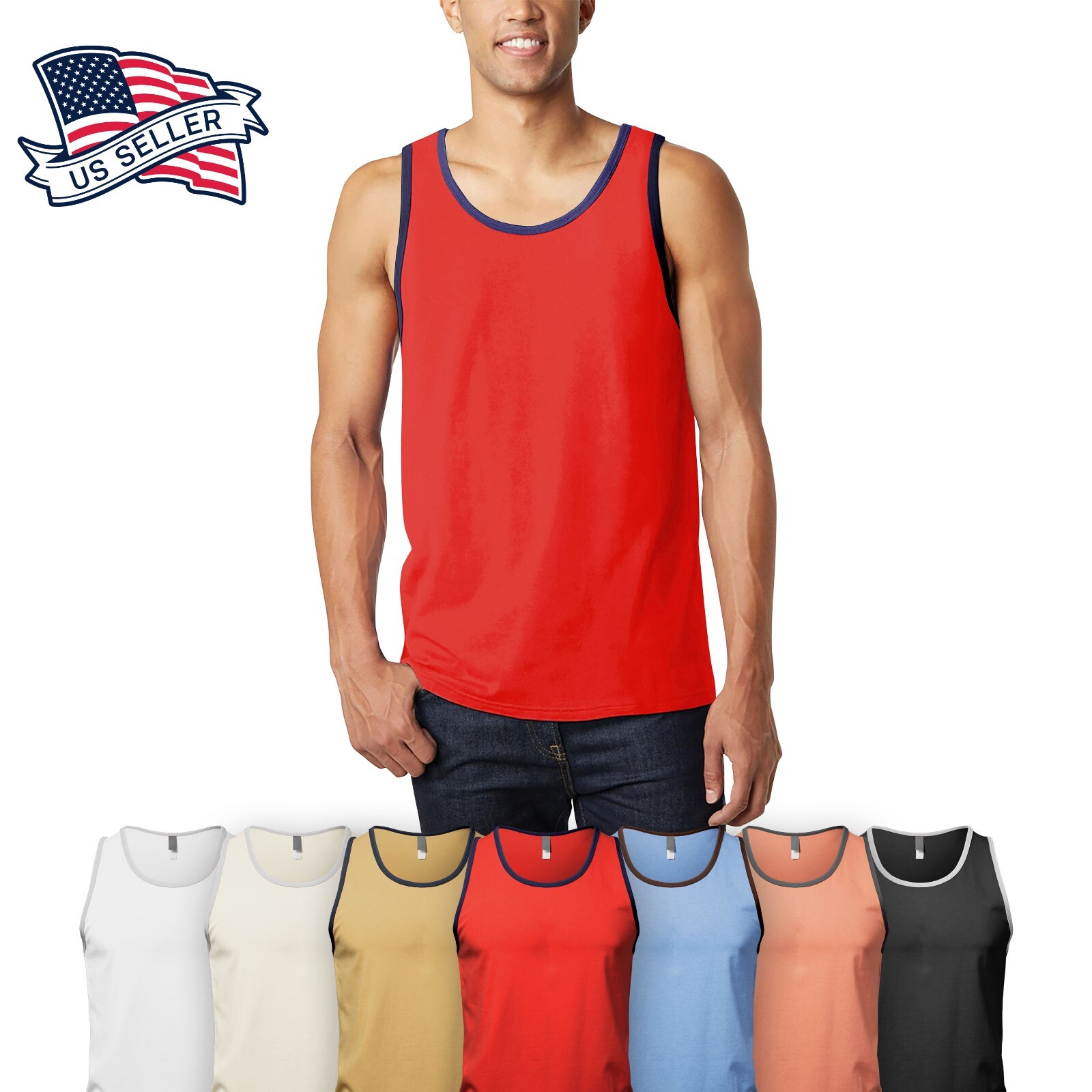 Men’s Tank Top Muscle Gym Sleeveless Plain T-Shirts Tee A-Shirt 100%Cotton NEW