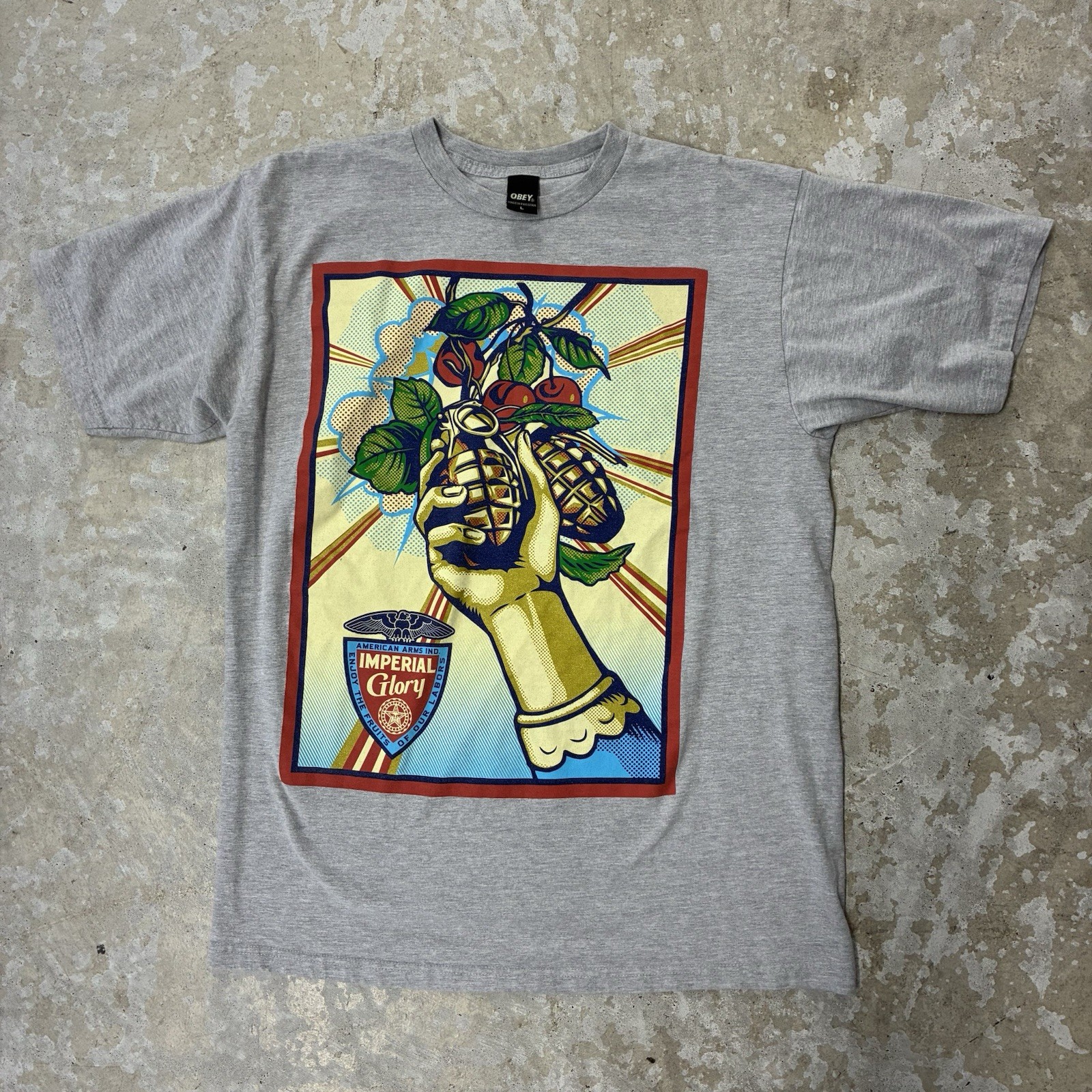 Vintage Obey Imperial Glory Grenade Grapic Shirt Mens L Gray Streetwear Skate
