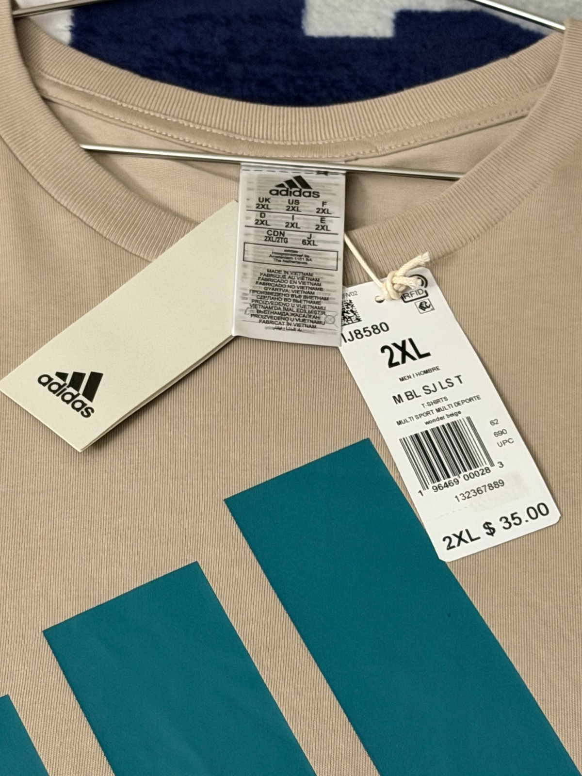 New Adidas Essentials Long Sleeve Tee Wonder Beige 2XL