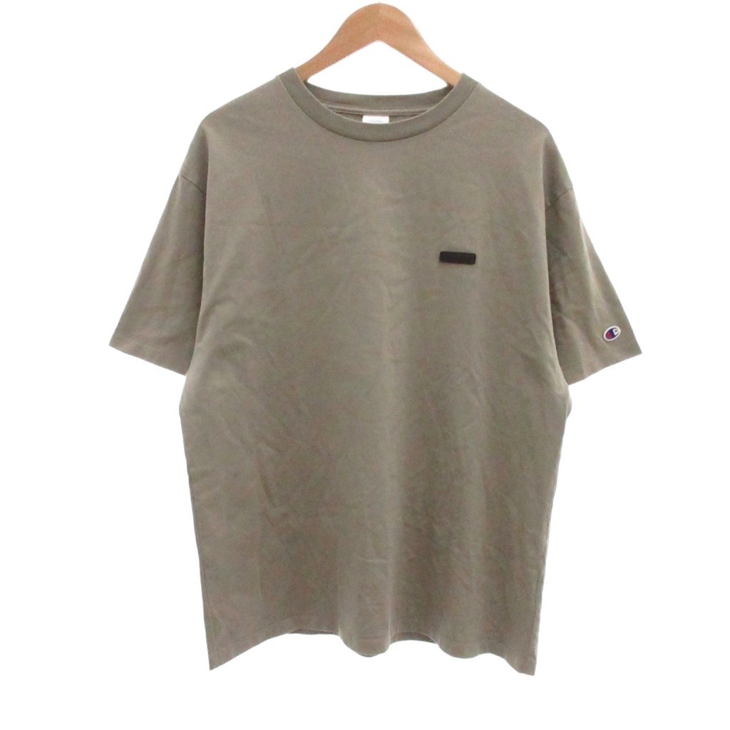 CHAMPION T-Shirt Khaki XL Short Sleeve Cotton, Nylon
