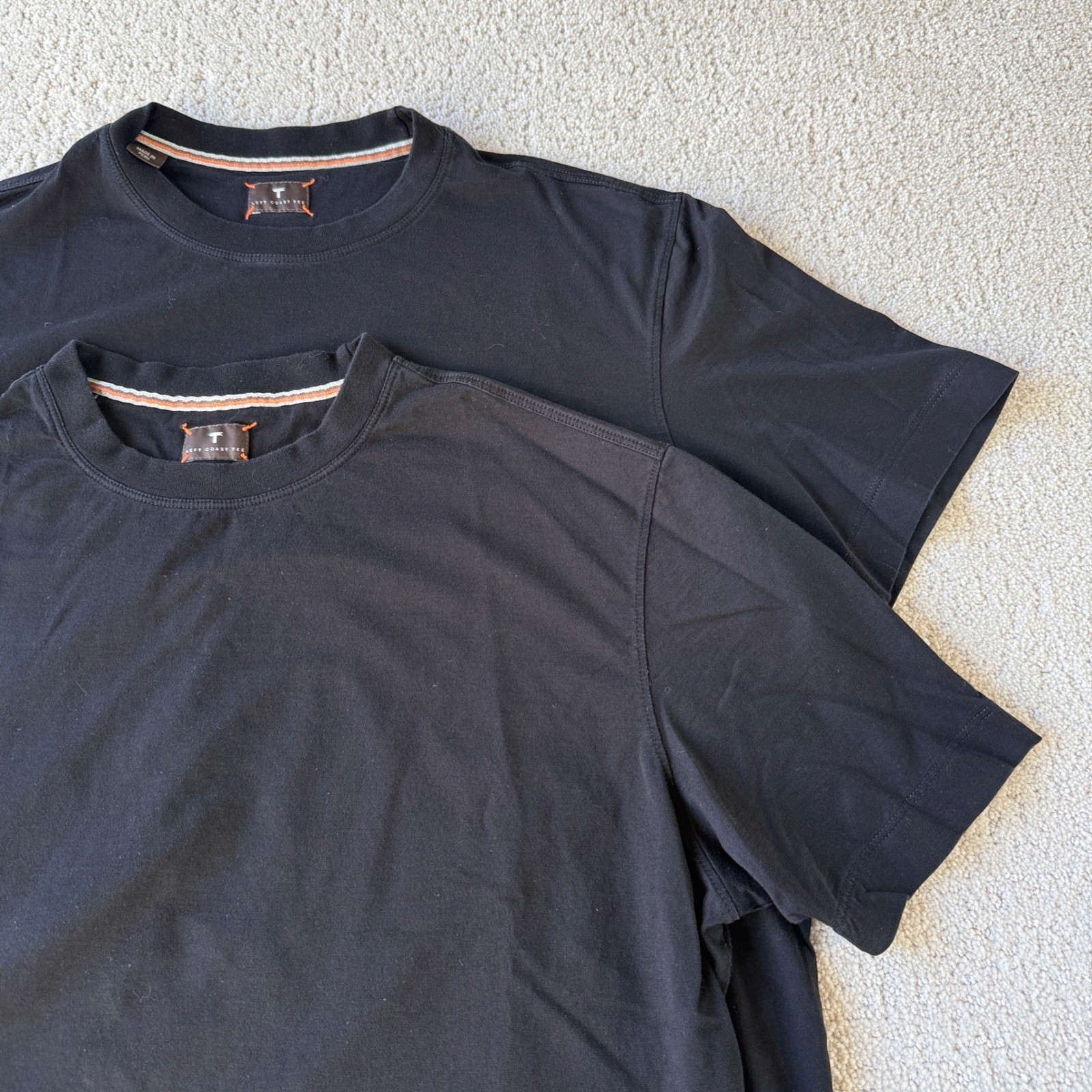 Left Coast Tee T-Shirt Mens M Black 100% Pima Cotton Crew Neck 2 Pack Luxury
