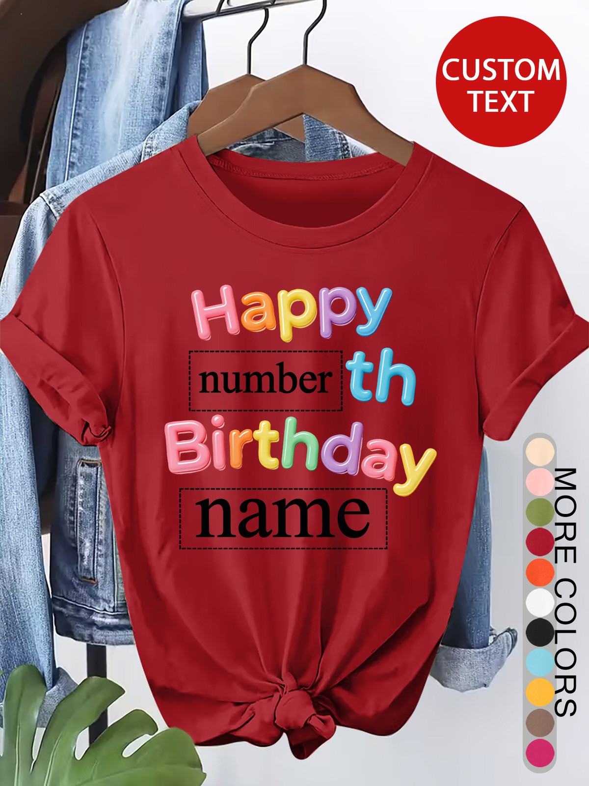 Women Men Customizable Text Birthday Text Custom Print Short Sleeve T-Shirt❀