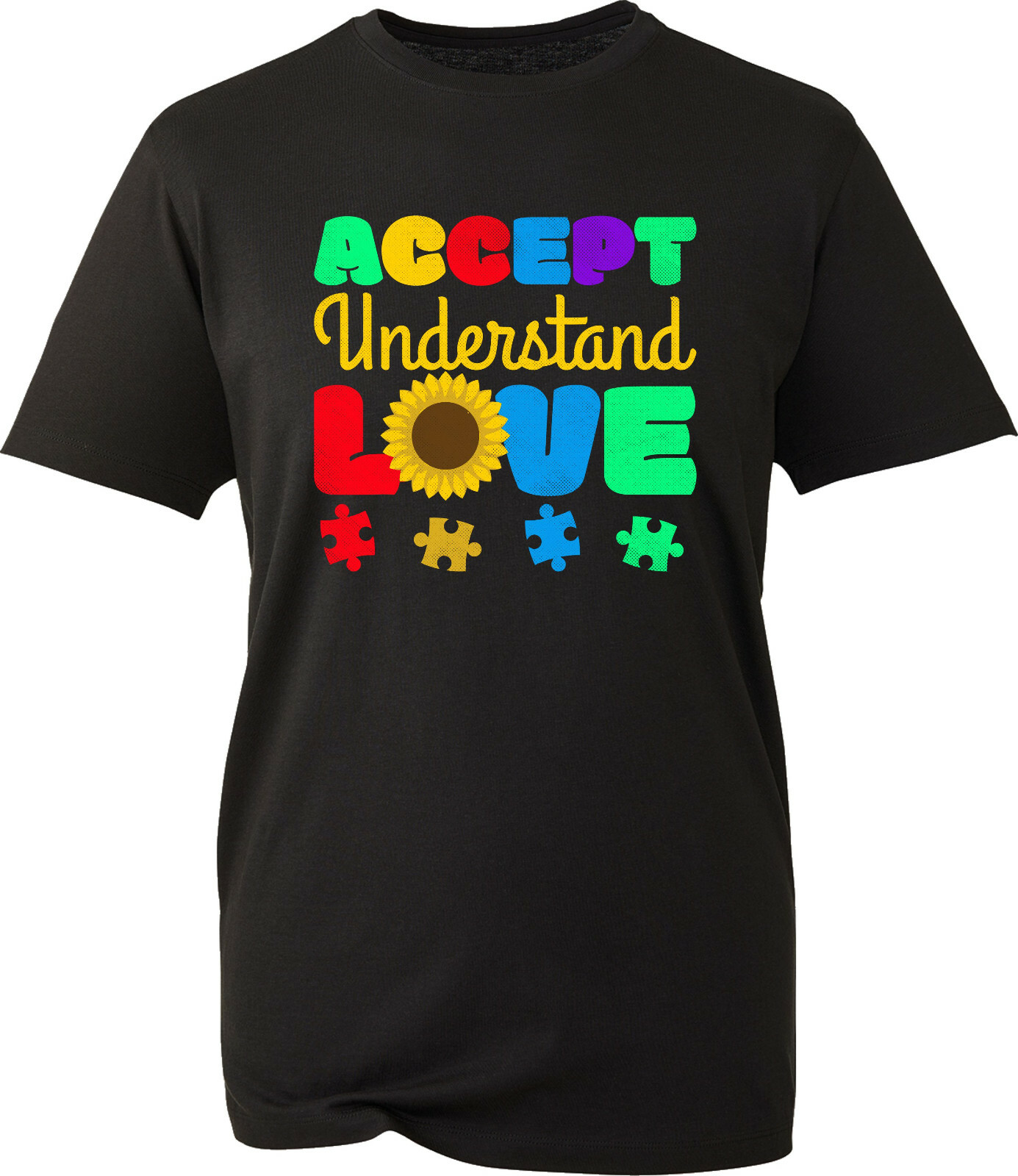 Autism Awareness T-Shirt Accept Understand Love Sunflower Unisex Gift Tee Top