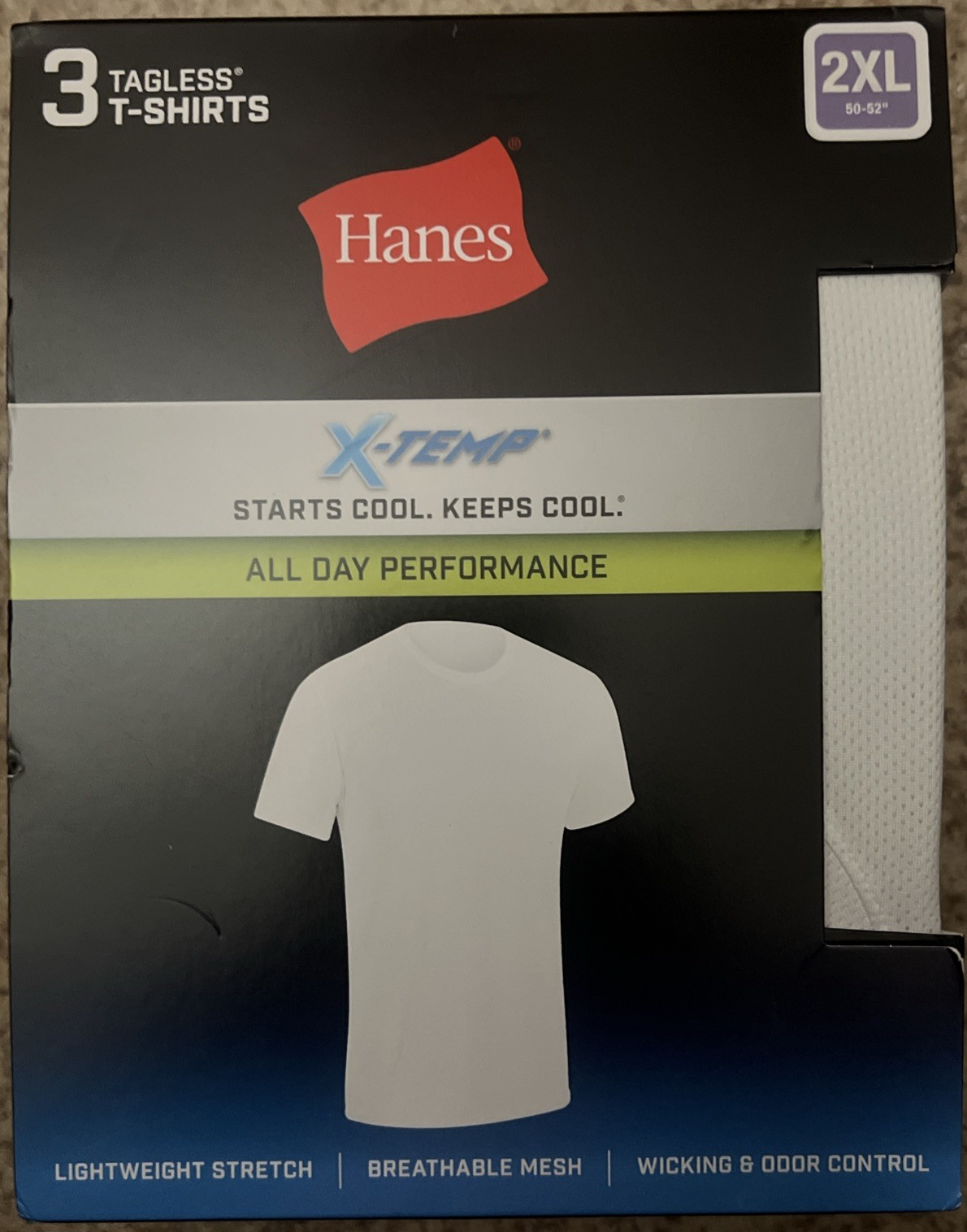 2XL Hanes Men 3 Pack Tagless X-Temp All day Performance T-Shirts White