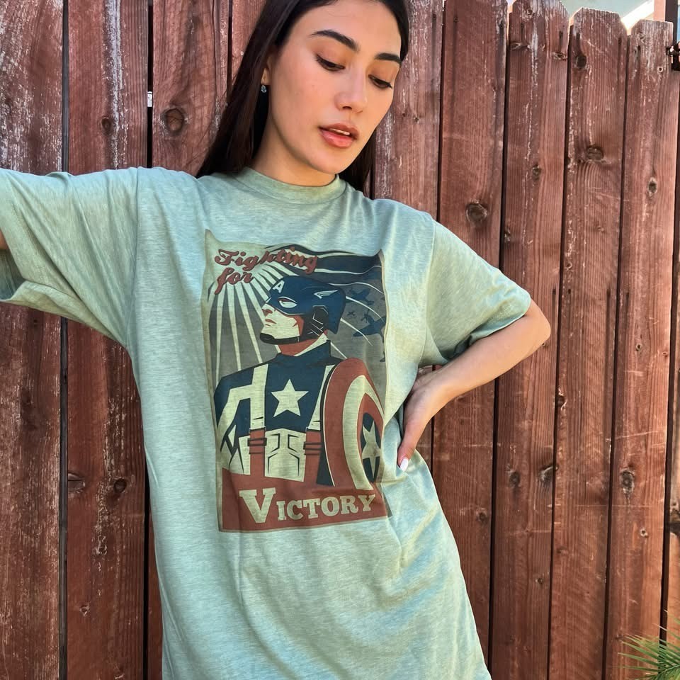 Captain America T-Shirt Color Vintage Green Retro Soft Style Gift Idea