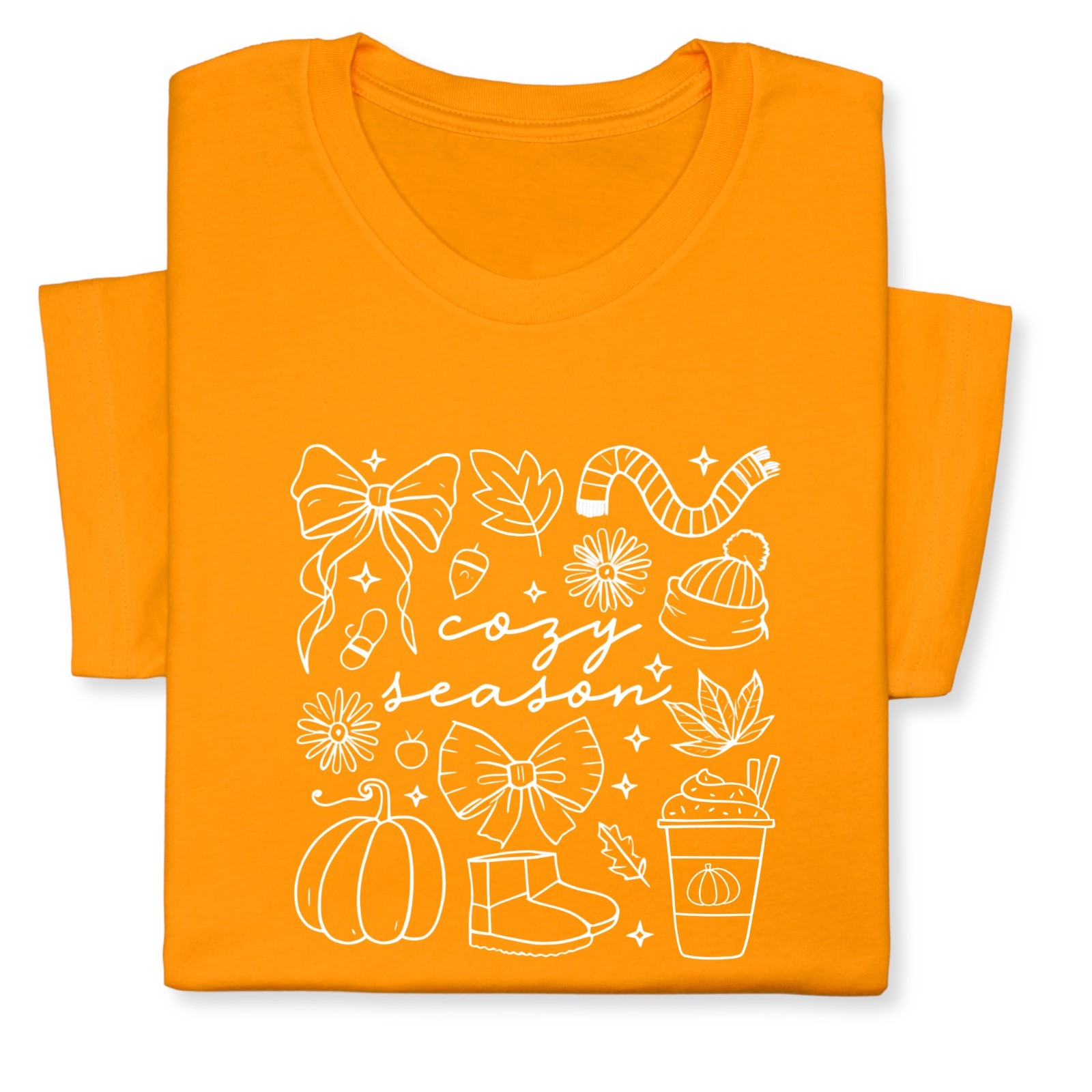 Cozy Season Fall Doodle T-Shirt, Pumpkin Coffee Autumn Graphic Tee