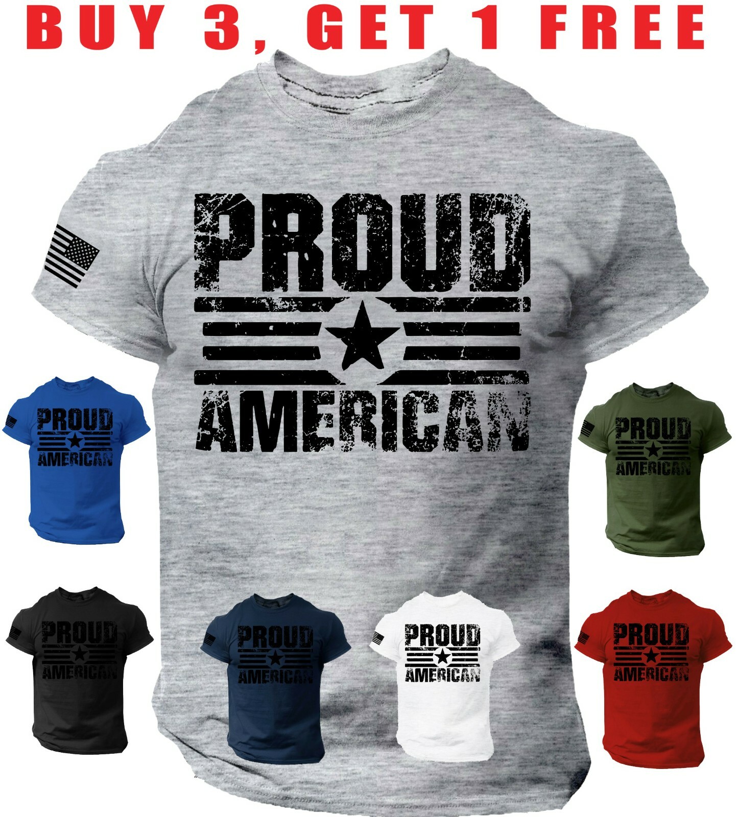 Proud American USA Flag Distressed Men T Shirt Patriotic Cotton Tee S-3XL