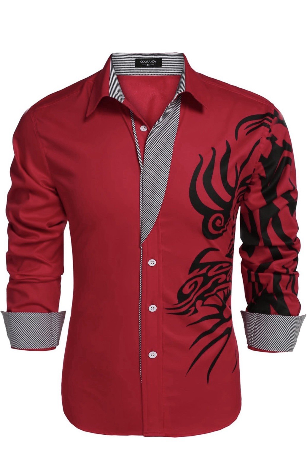 Coofandy mens Sz: 3xl Causal Button Up Dress shirt Maroon black tribal graphic