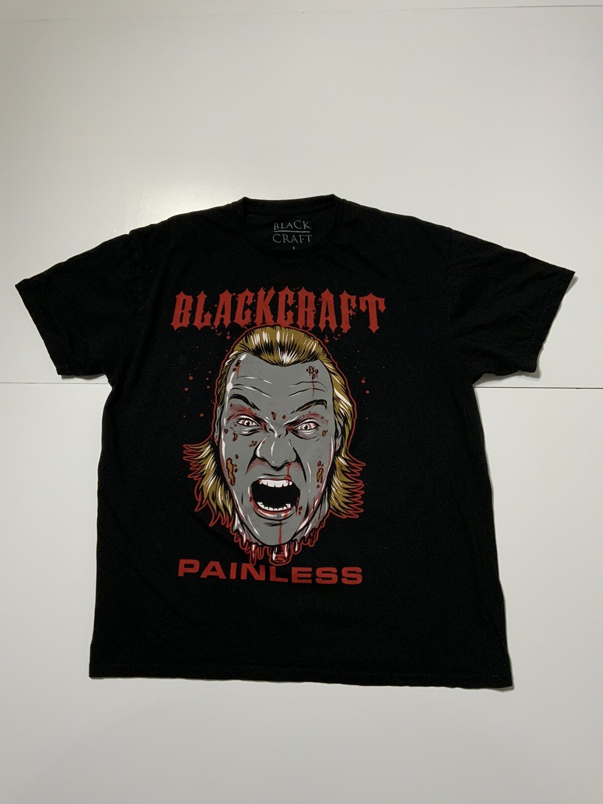 Black Craft Cult Painless Chris Jericho Black Graphic Wrestling T-Shirt Sz. L