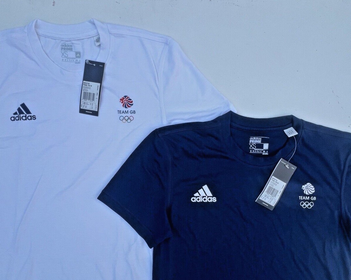 Adidas Training Shirt Team GB Olympic Tee Gym White Blue 2XS XS S M L XL 2XL 3XL