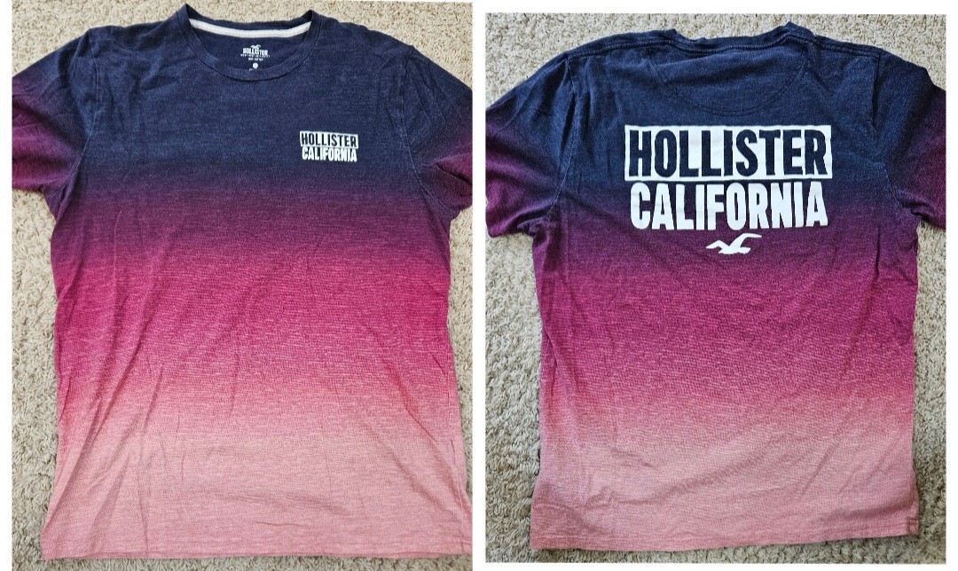 Hollister California Ombre Gradient Blue Purple Cotton T-Shirt Men’s Large Tee