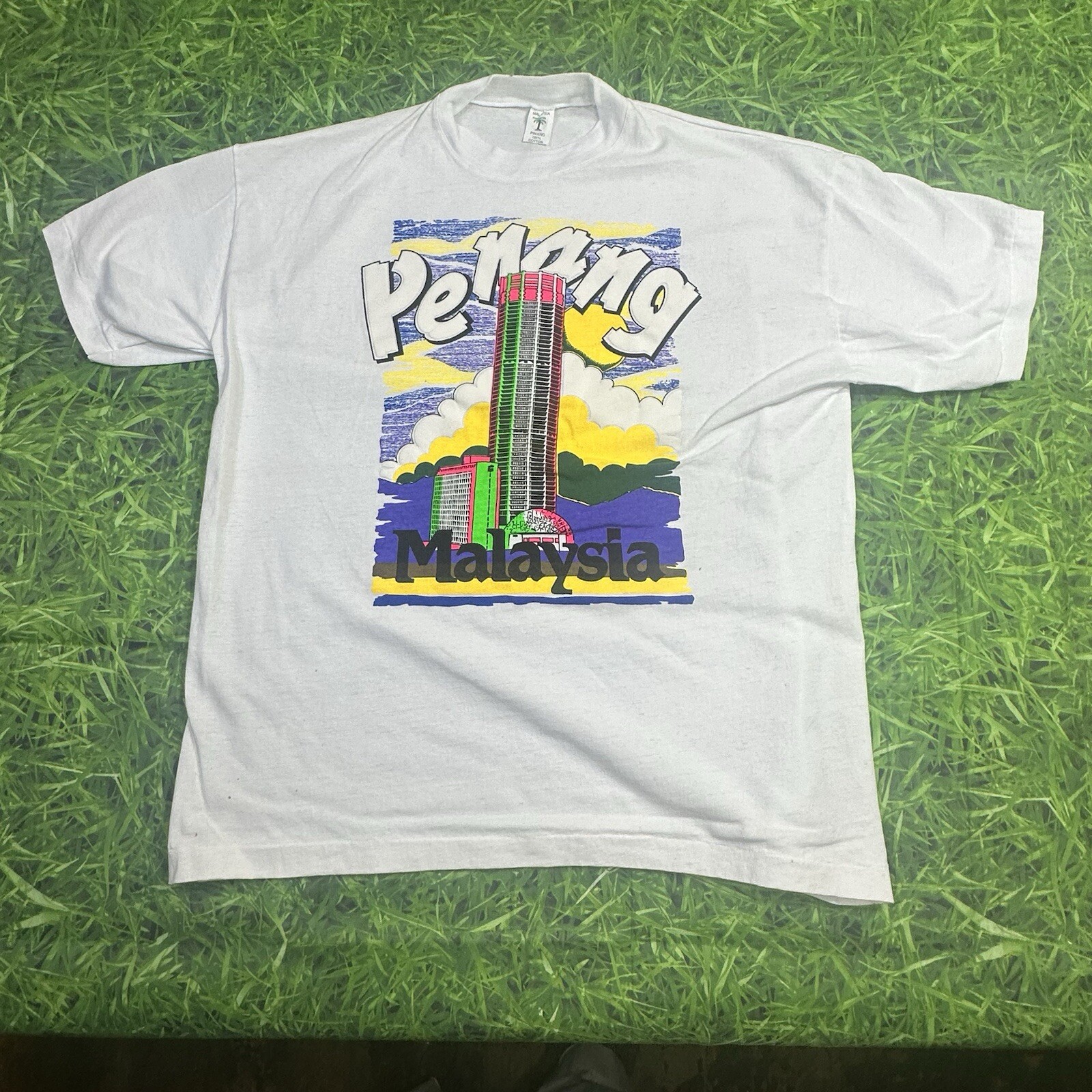 Penang Malaysia Skyscraper Cityscape Colorful Graphic Tee Shirt 100% Cotton