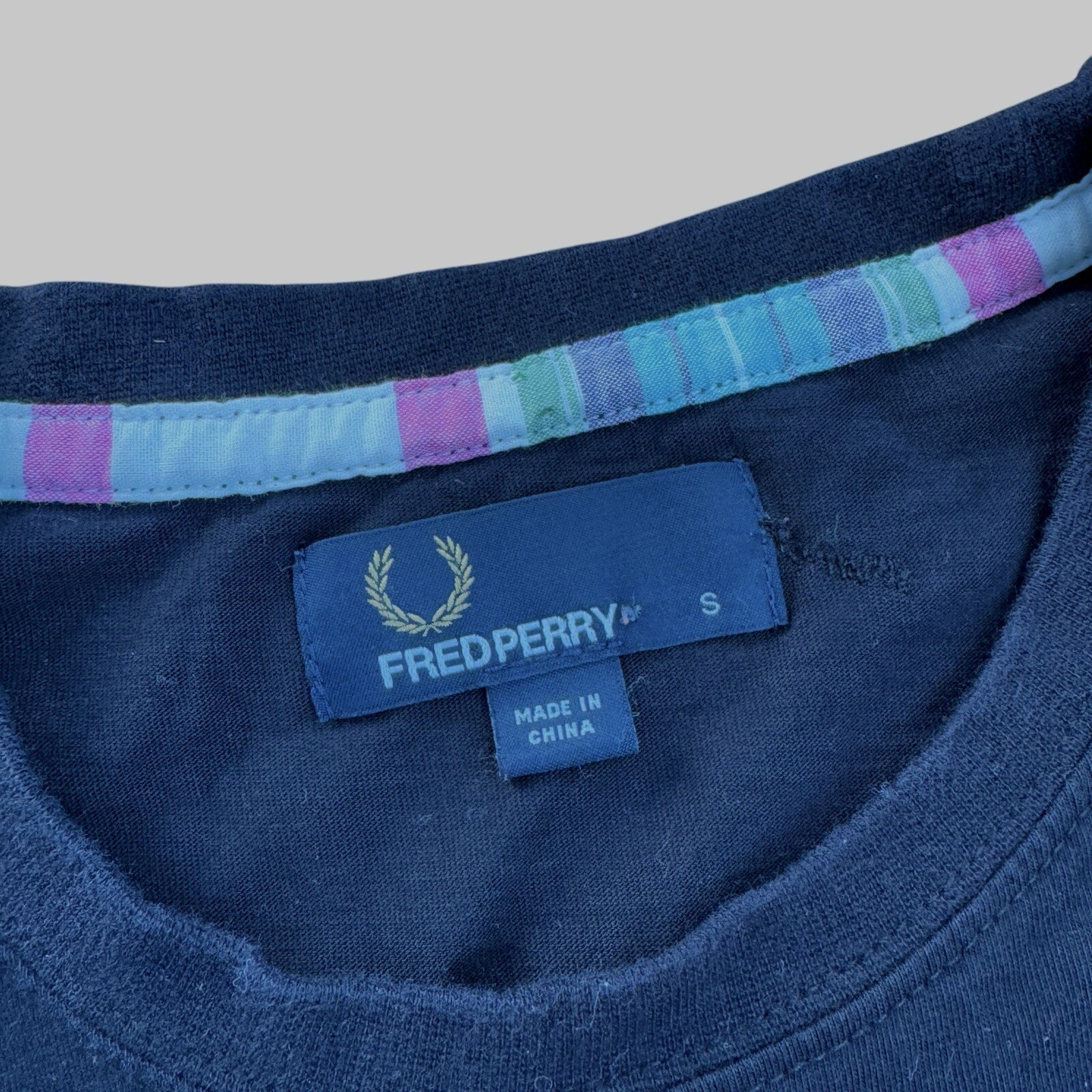 The Original Fred Perry T Shirt Crew Neck Black Plaid Detail Mens Small