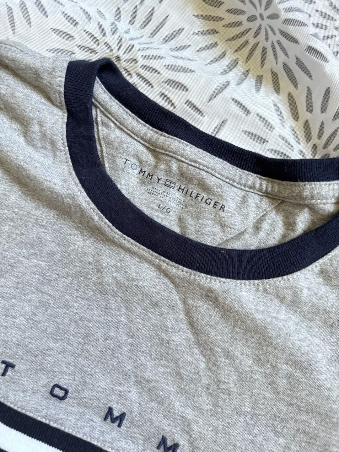 Tommy Hilfiger Men’s Gray Crewneck T-Shirt with Signature Logo Stripe