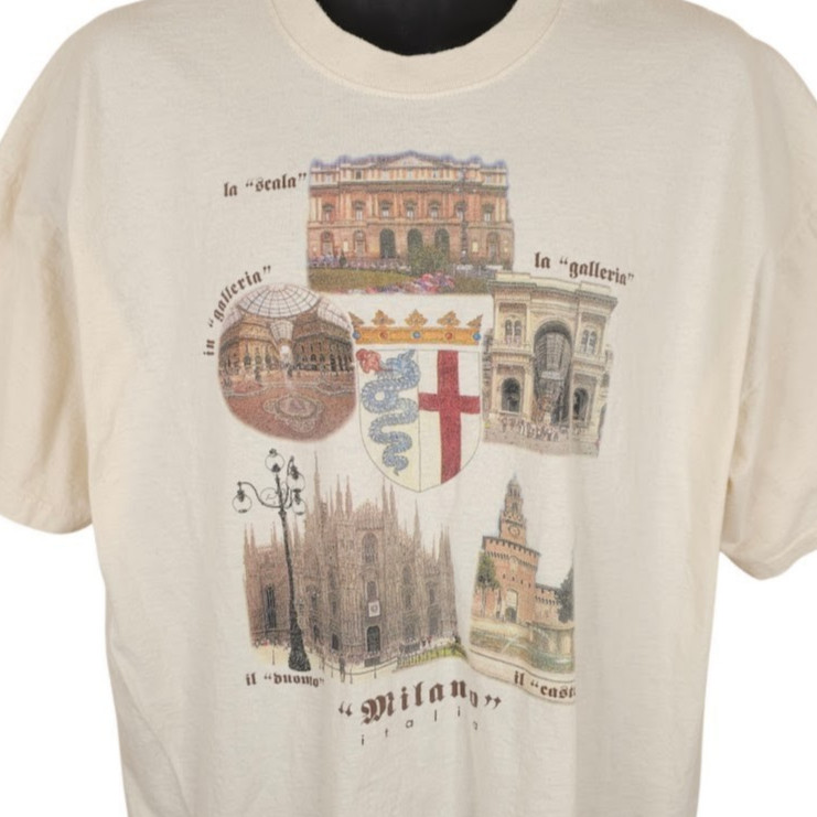 Vintage Milan Italy T Shirt Mens Size 2XL Cream 90s Milanese Landmarks Souvenir