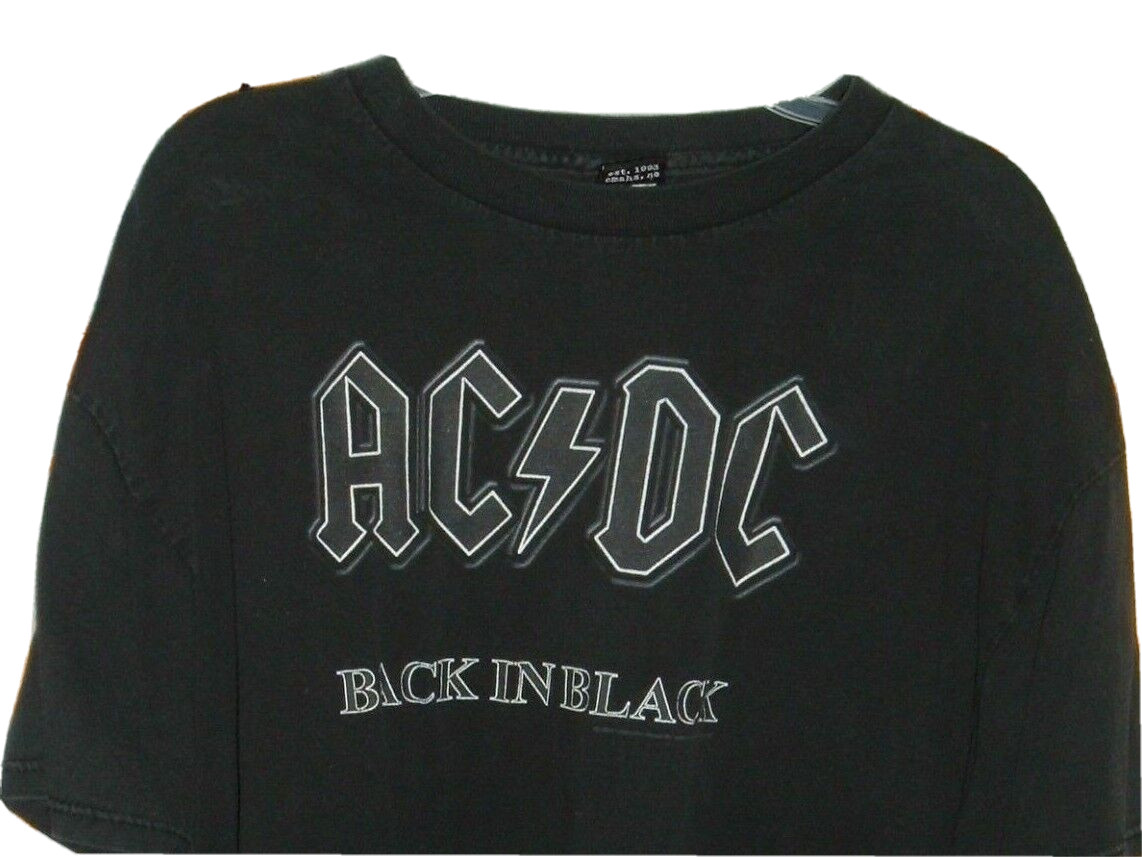 Vtg AC DC Tee Impact Merchandising Back In Black Rock Band T-Shirt 2005 Unisex