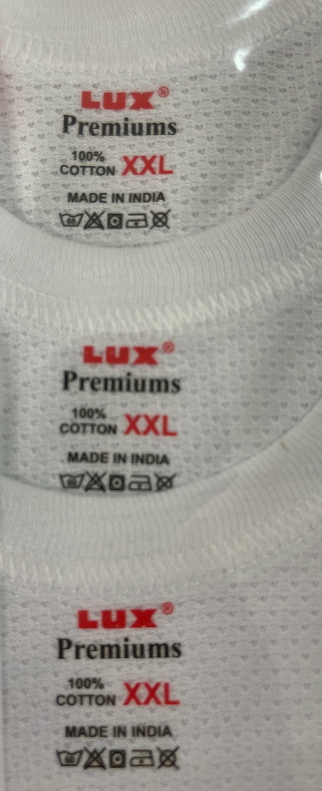 LUX PREMIUM JALI 100% COTTON MEN`S TEXTURED T- SHIRT WHITE PACK OF 3 PCS