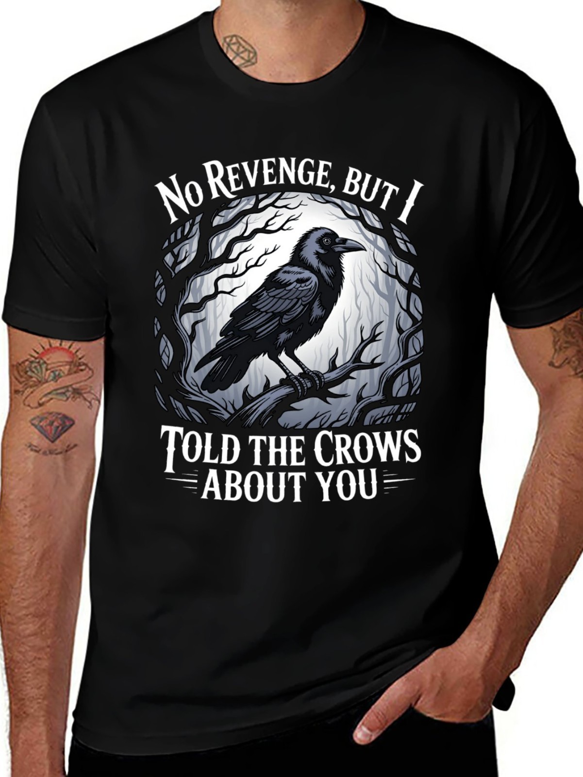 Spooky Crow Lover Halloween Witchy Graphic T-Shirt Funny Gothic Raven Black Tee