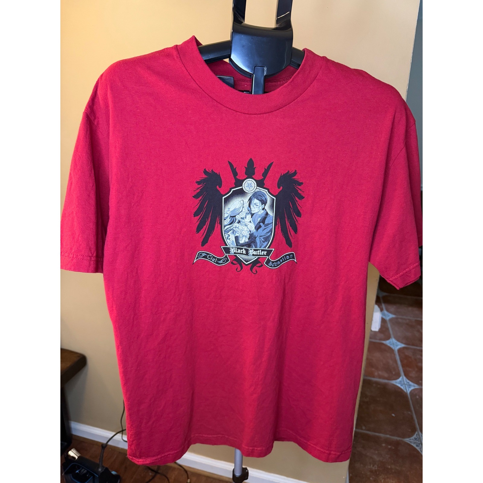 Black Butler Ciel Sebastian Graphic T-Shirt Red Mens Large Anime Manga Tee