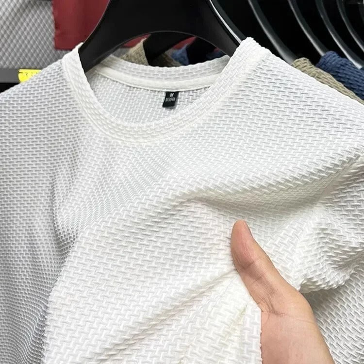 Men’s Ice Silk Short Sleeve T-shirt Mesh Tees Round Neck Breathable Top Pullover