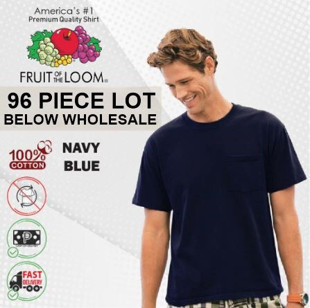 Below WHOLESALE Blank T-Shirt – 96 Medium BLACK Fruit of Loom 3930R / 3931 Lot