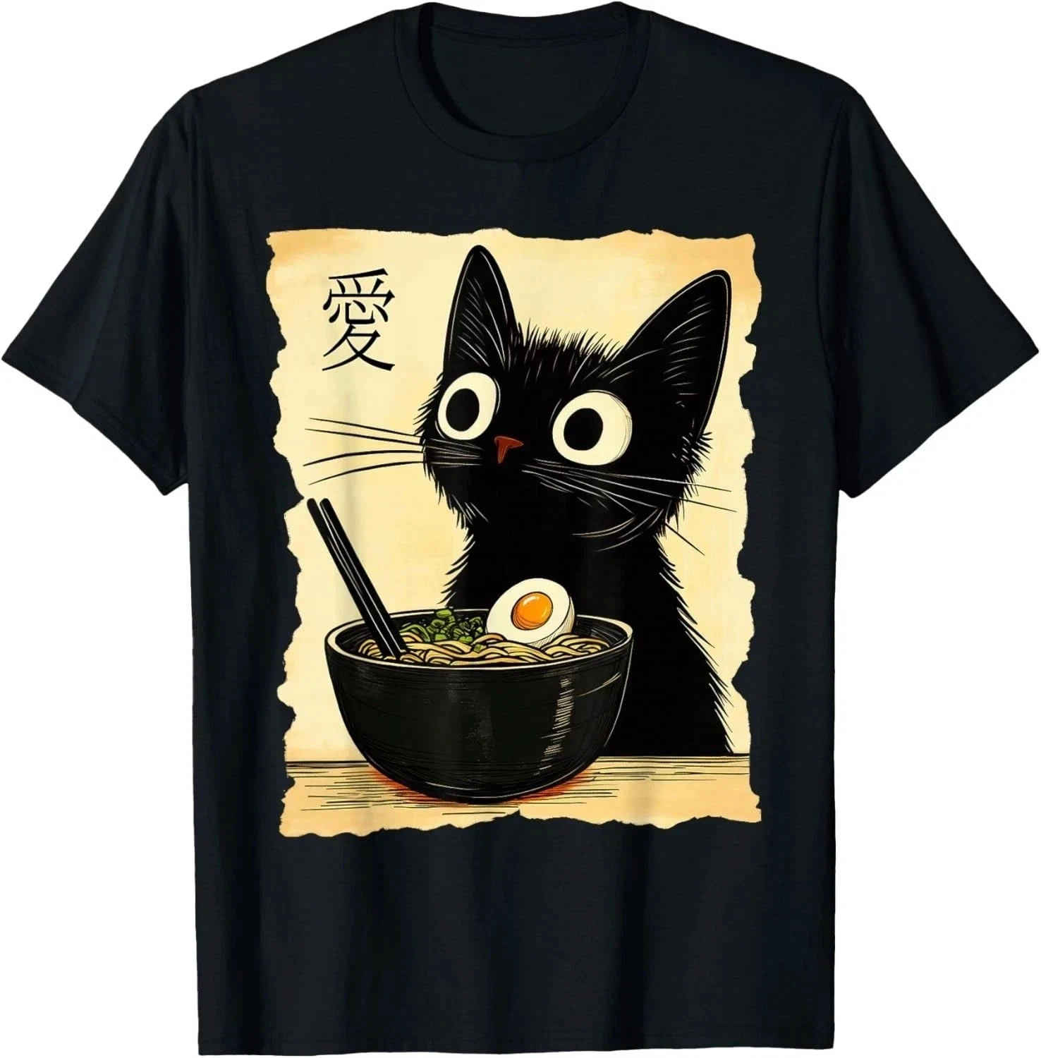 Funny Cat Ramen Graphic Tee Japanese Kawaii Anime Cat T-Shirt size S to 5XL