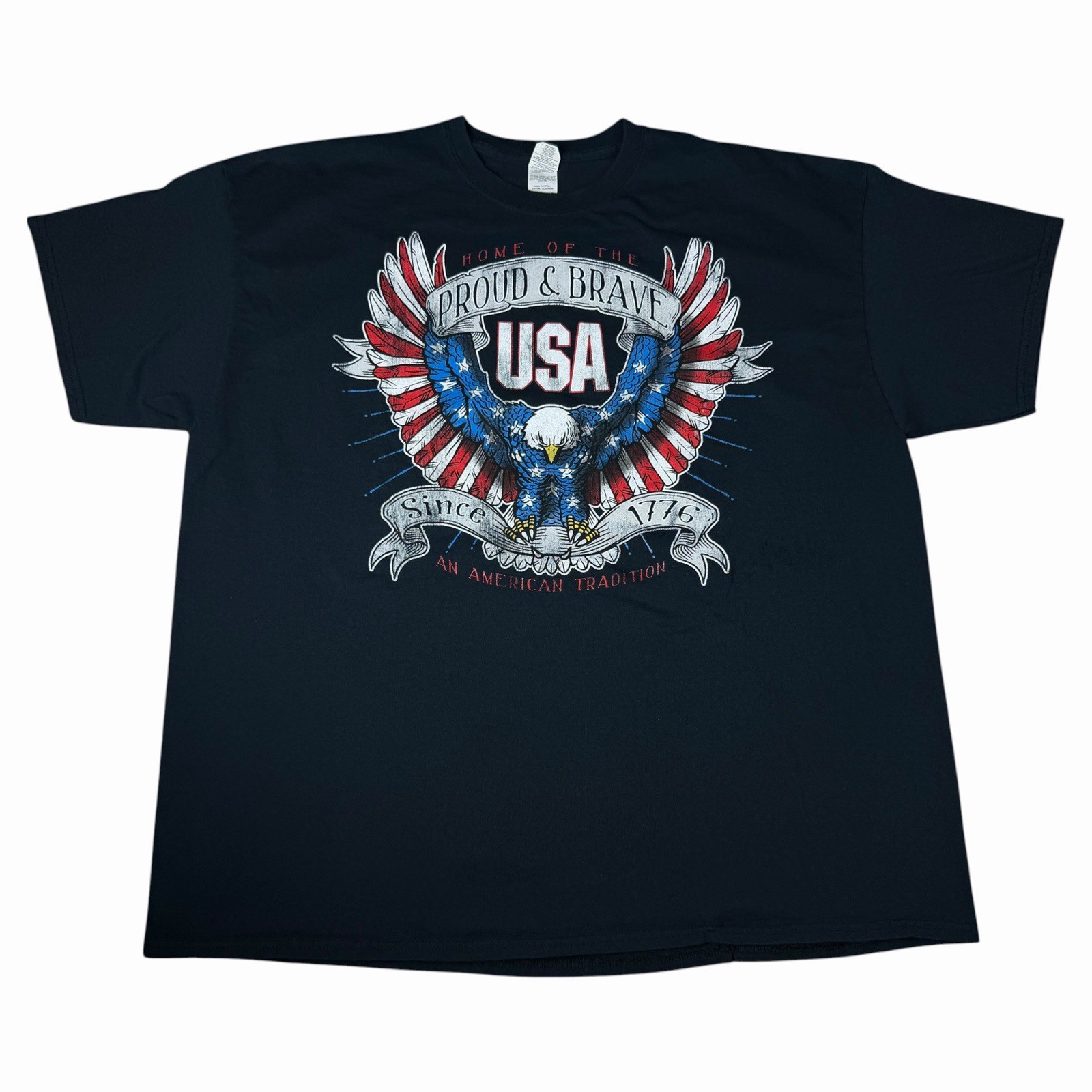Y2K Proud & Brave USA American Tradition Graphic T-Shirt Black Adult Size 2XL