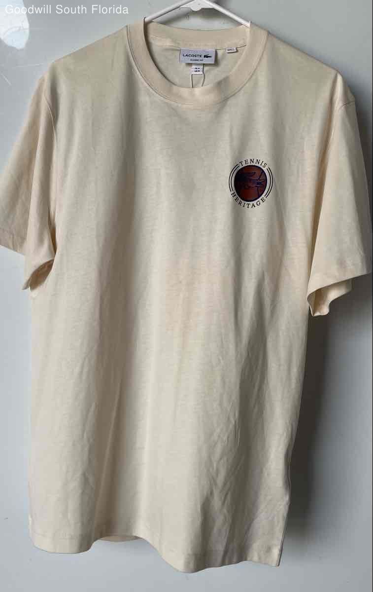 Lacoste Mens Cream Cotton Classic Fit Short Sleeve Crew Neck Pullover T-Shirt M