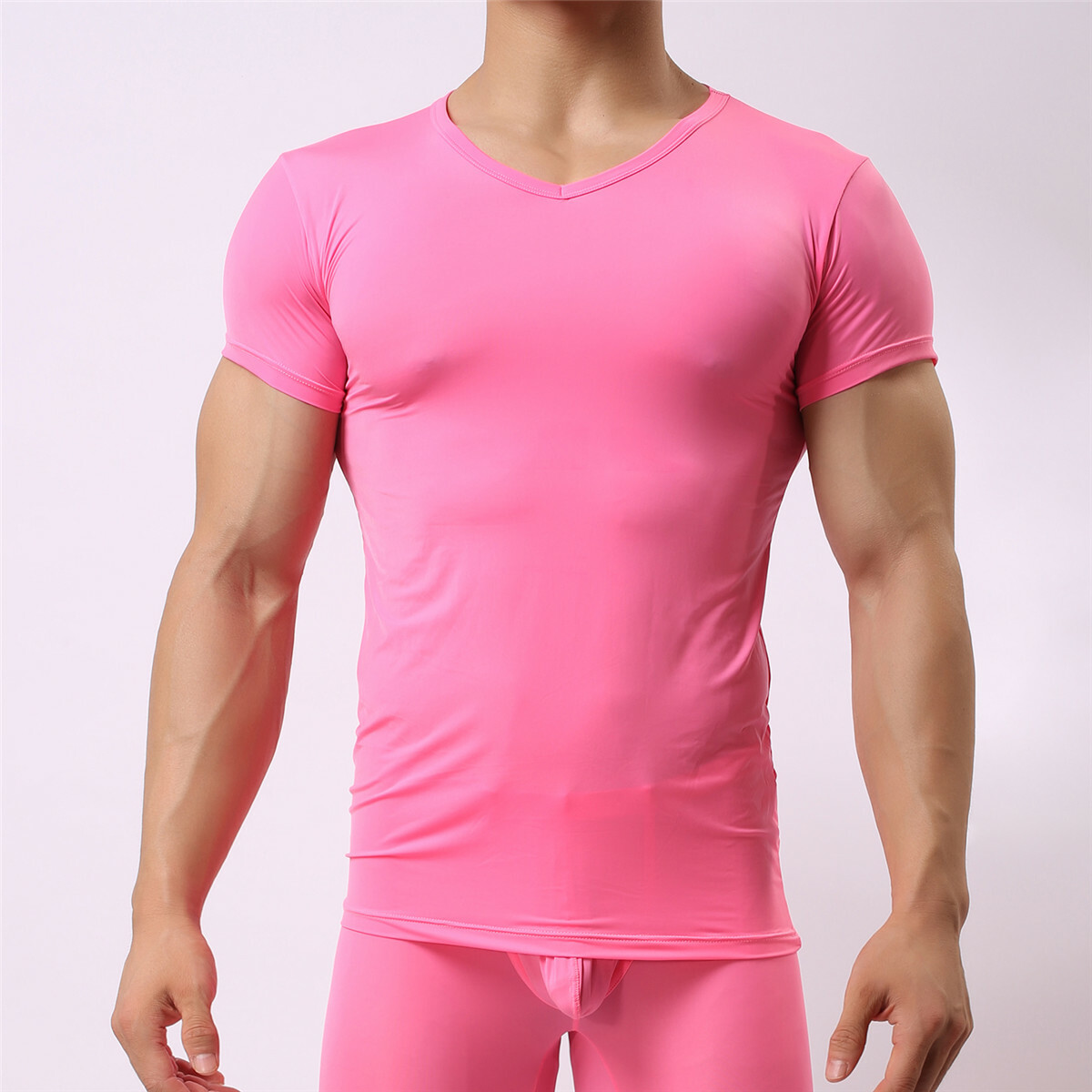 Men Smooth Gym Sport T-shirt Fitness Muscle Stretch Soft Tee Tops Clothes Basic