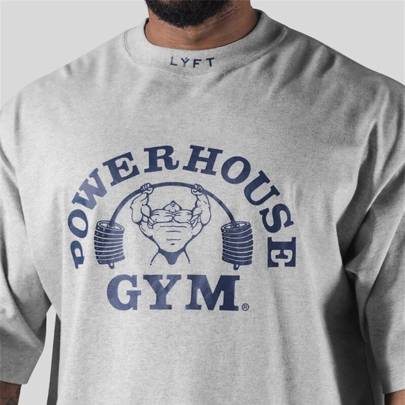 Men Running Sports Cotton T-shirt Gym Fitness Bodybuilding Loose Printed Shirt