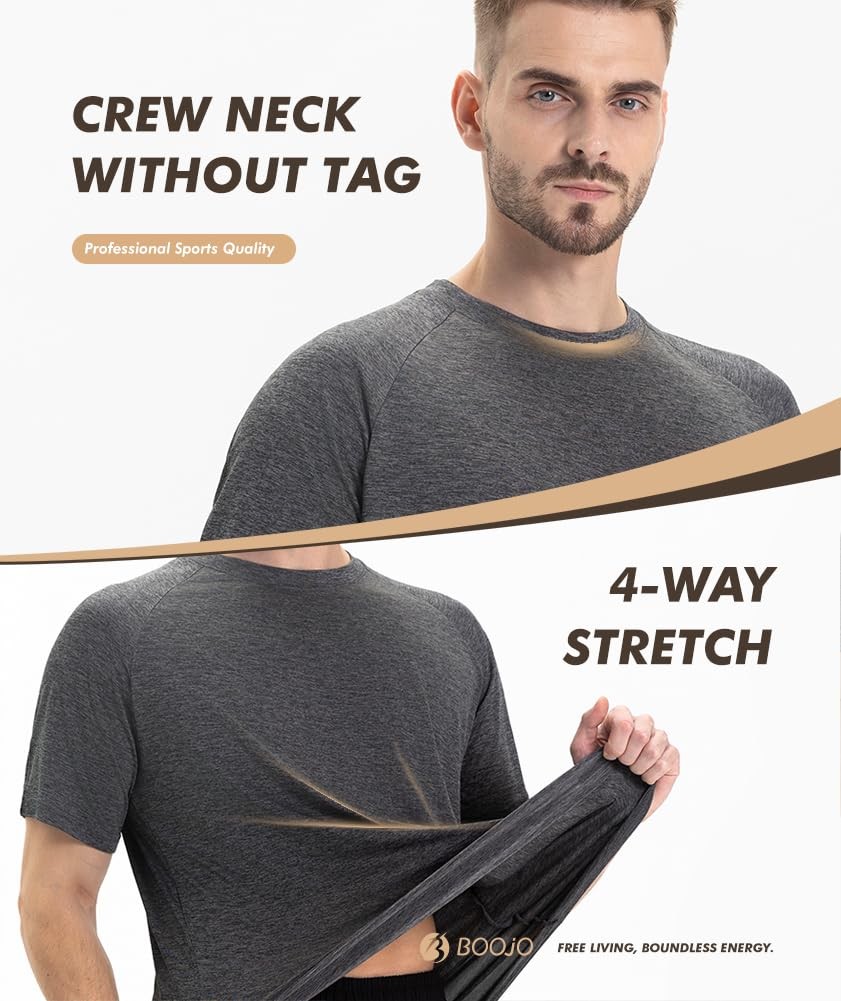 5 Pack Workout Shirts for Men-Quick Dry Black Gym Moisture Wicking Short Slee…