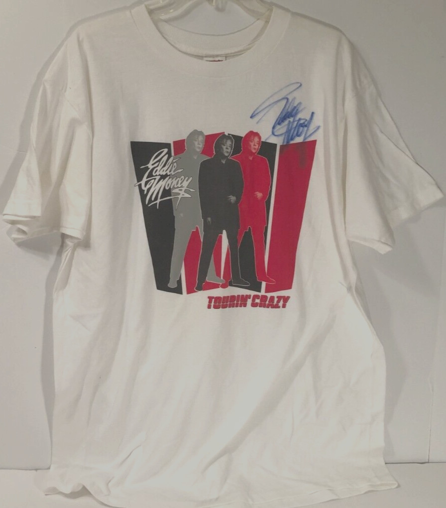 Eddie Money Tourin’ Crazy Tour Vintage 90s Concert Blue White T-Shirt Signed XL