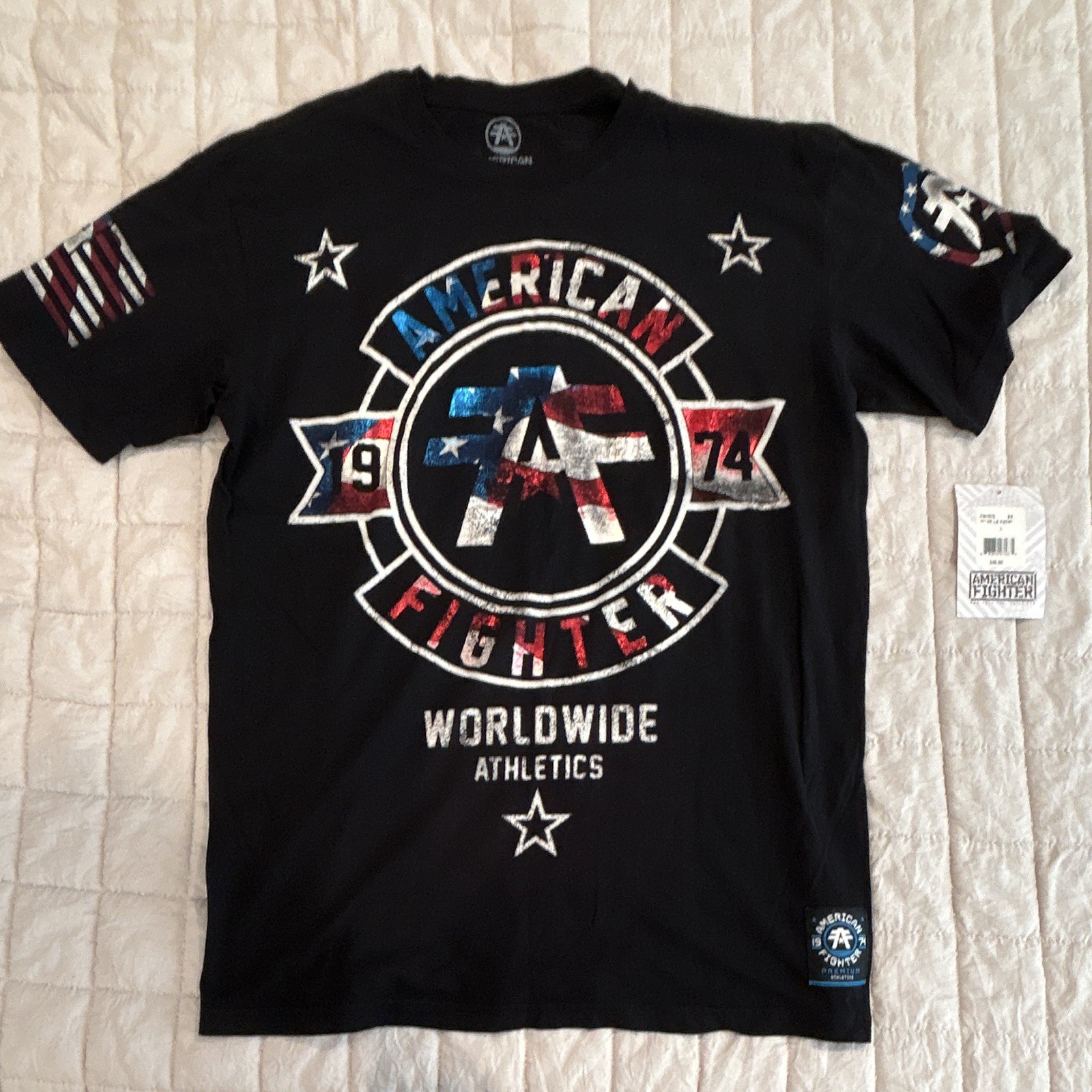 American Fighter Men’s Black T-Shirt, Red White, And Blue Size Large Nwt