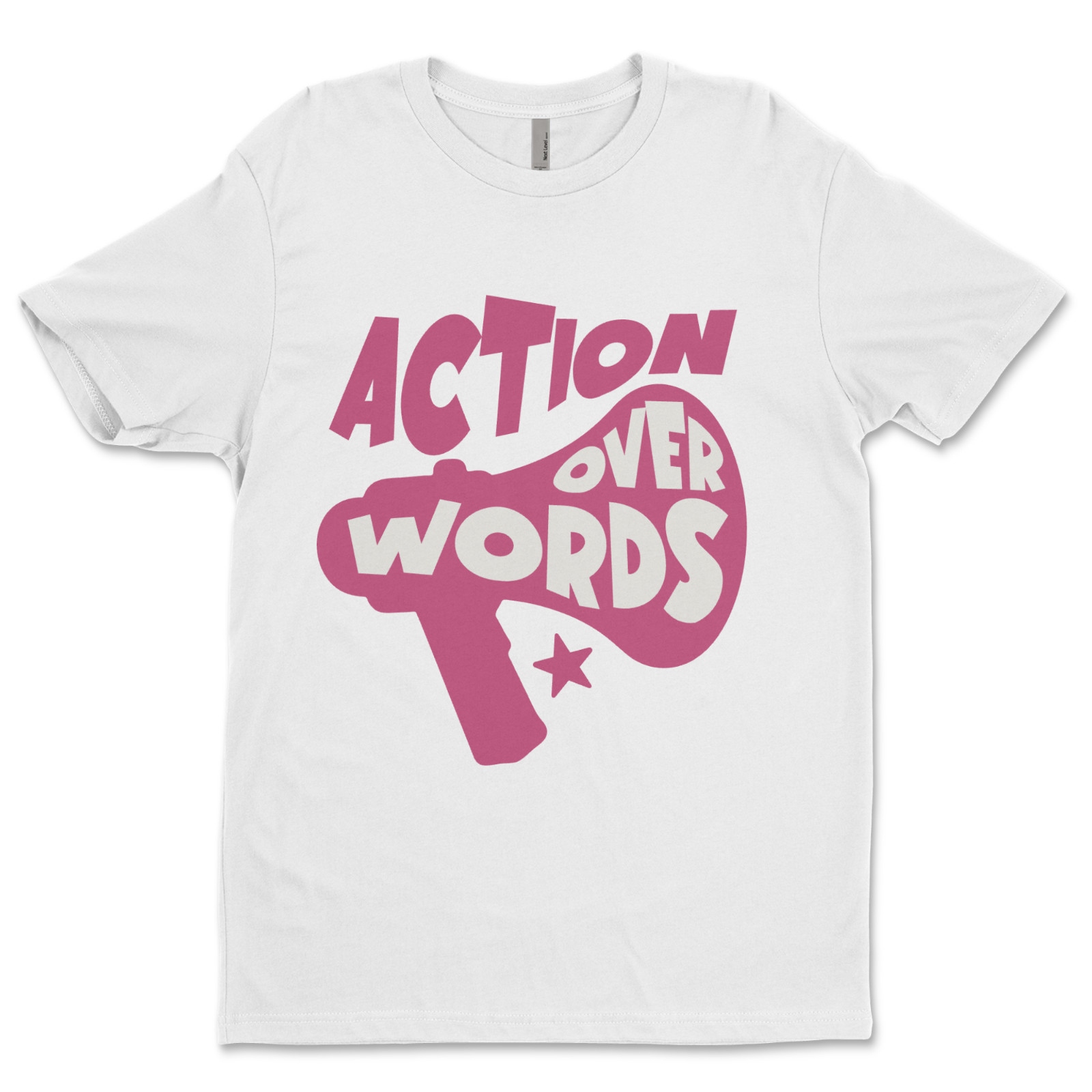 Custom T-Shirt, action over words Dtf Print On Next Level T-Shirt unisex cotton￼