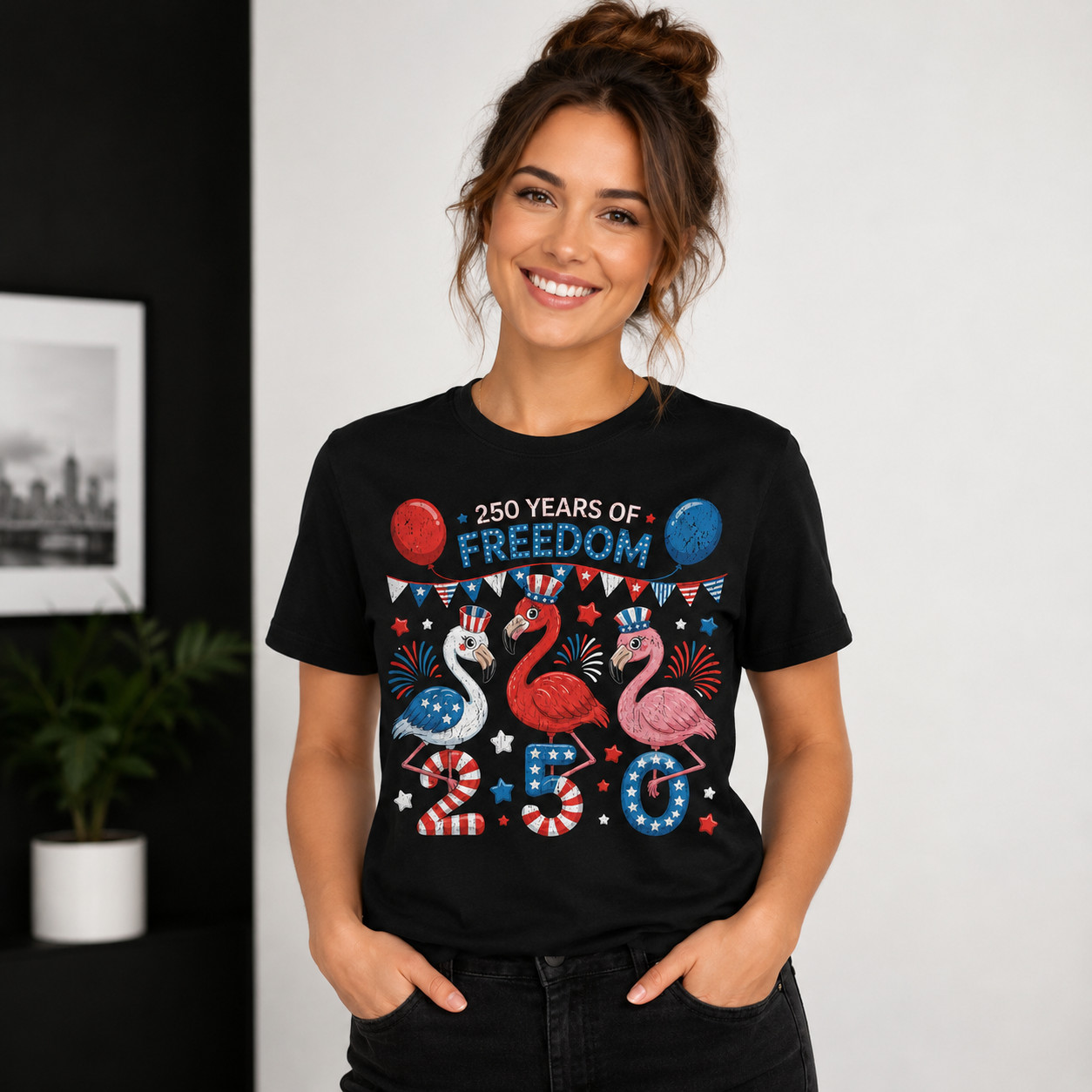 Flamingos Patriotic 250 Years of Freedom Spirit Men Women T-Shirt