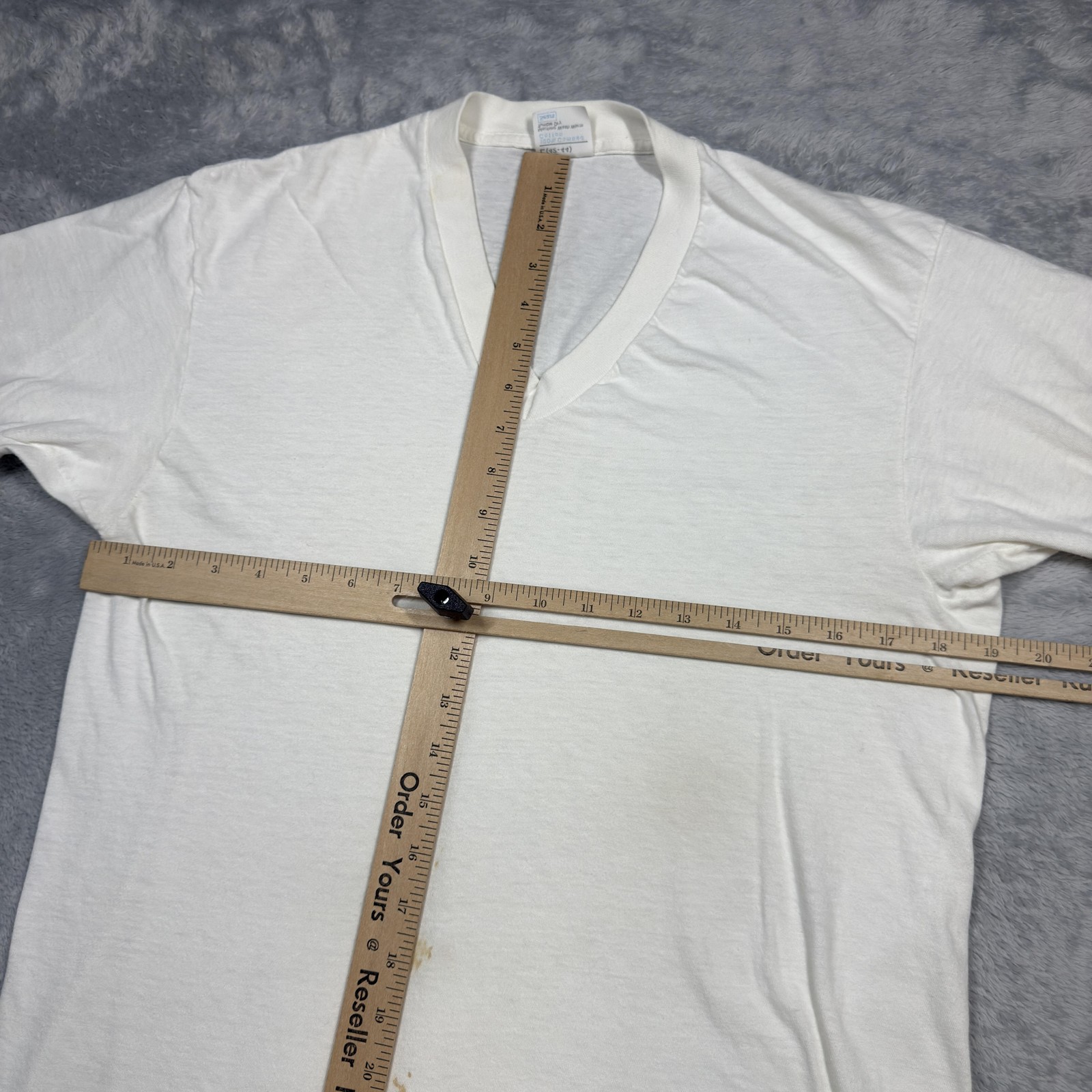 Vintage Sears Shirt Mens Large White V Neck Single Stitch Thin Stained 80s