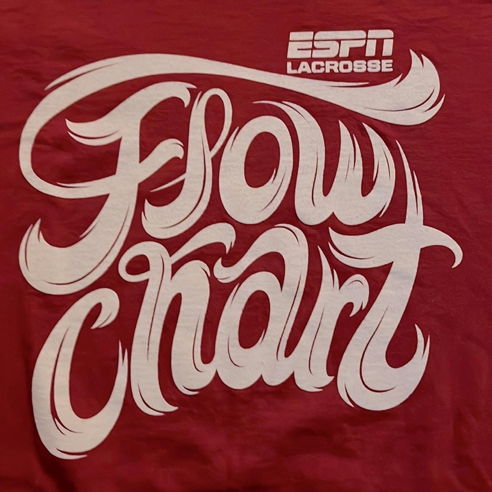 ESPN Lacrosse vintage deep red Flow Chart t-Shirt NWOT L