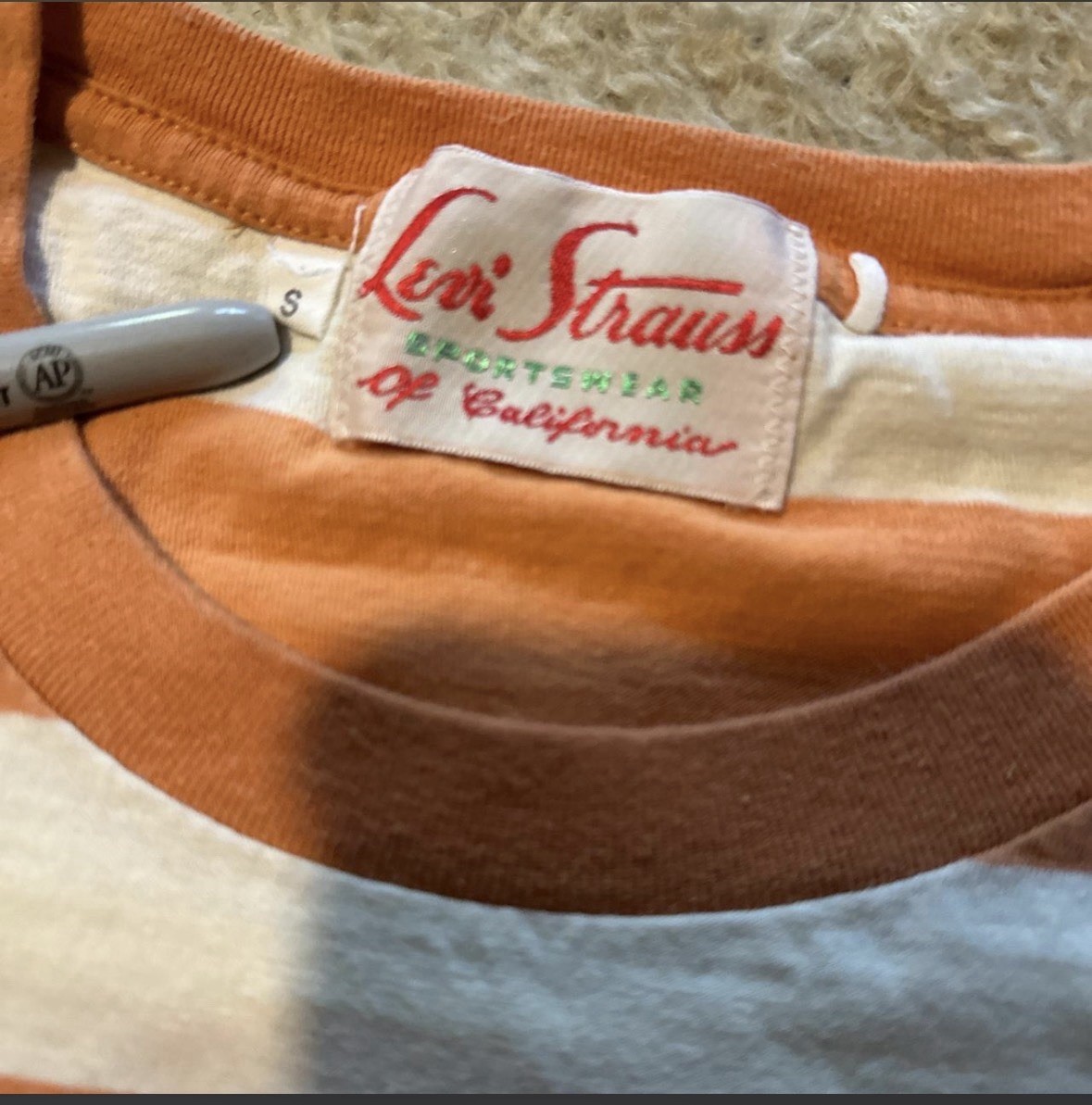 LEVIS VINTAGE CLOTHING LVC 1940’S SPLIT HEM T-SHIRT STRIPE Orange White Size S
