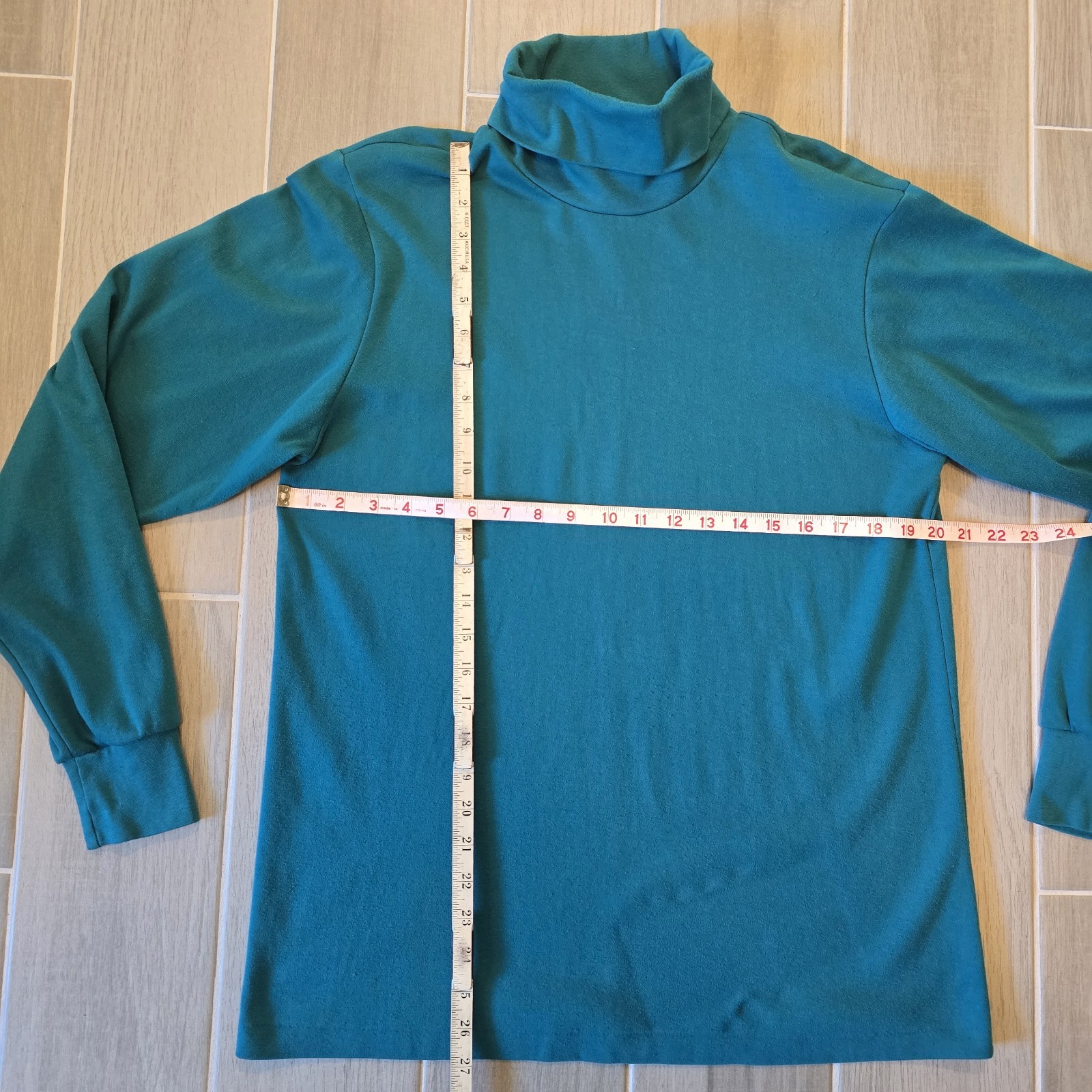 Vintage Lands’ End Shirt Men’s Large Teal Seamless Turtleneck High Neck LS USA