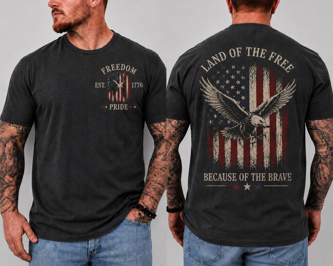Patriotic Eagle USA Flag T-Shirt Land of the Free Brave American Tee (S-5XL)