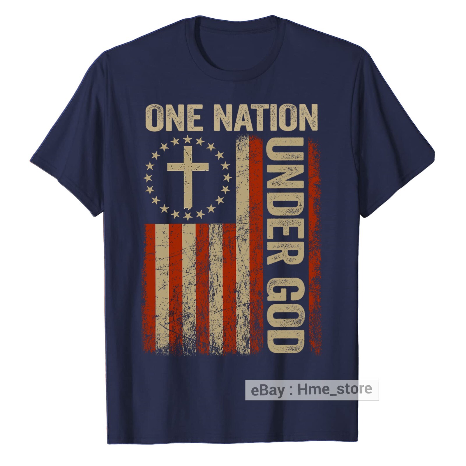 One Nation Under God T-Shirt 4th Of July USA Flag Patriotic Christians Religious