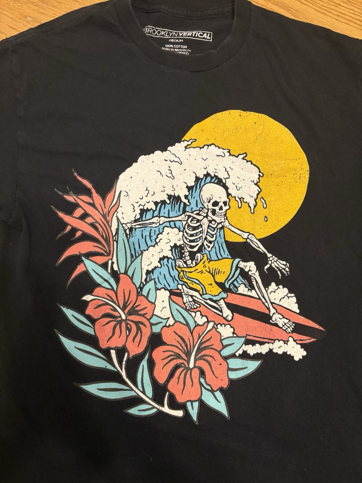 Brooklyn Vertical Medium Men’s Black Skeleton Surfer T Floral Hawaiian Skater
