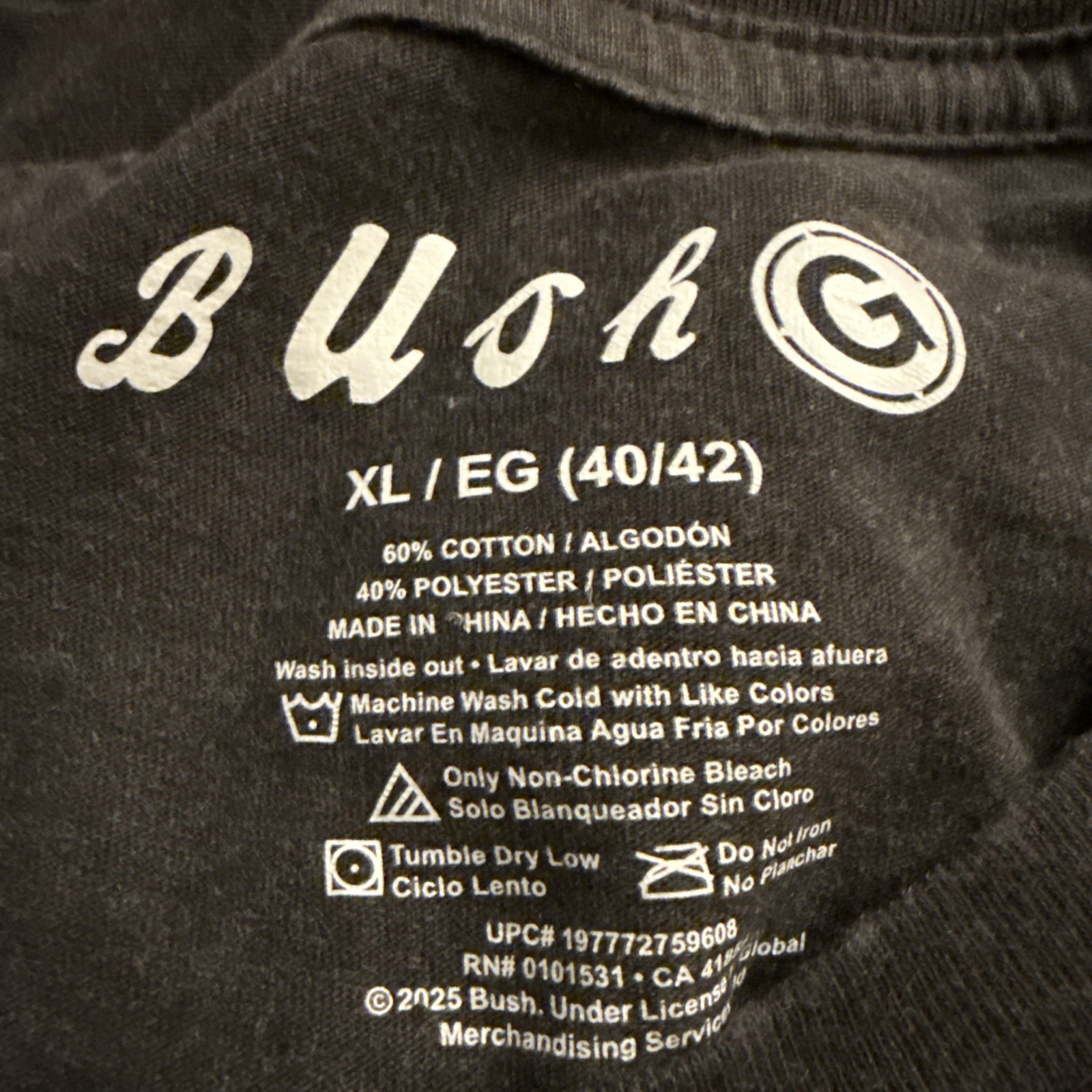 Bush Men’s Boxy Fit Graphic Band Tee Shirt, Size XL (40-42) NEW Charcoal