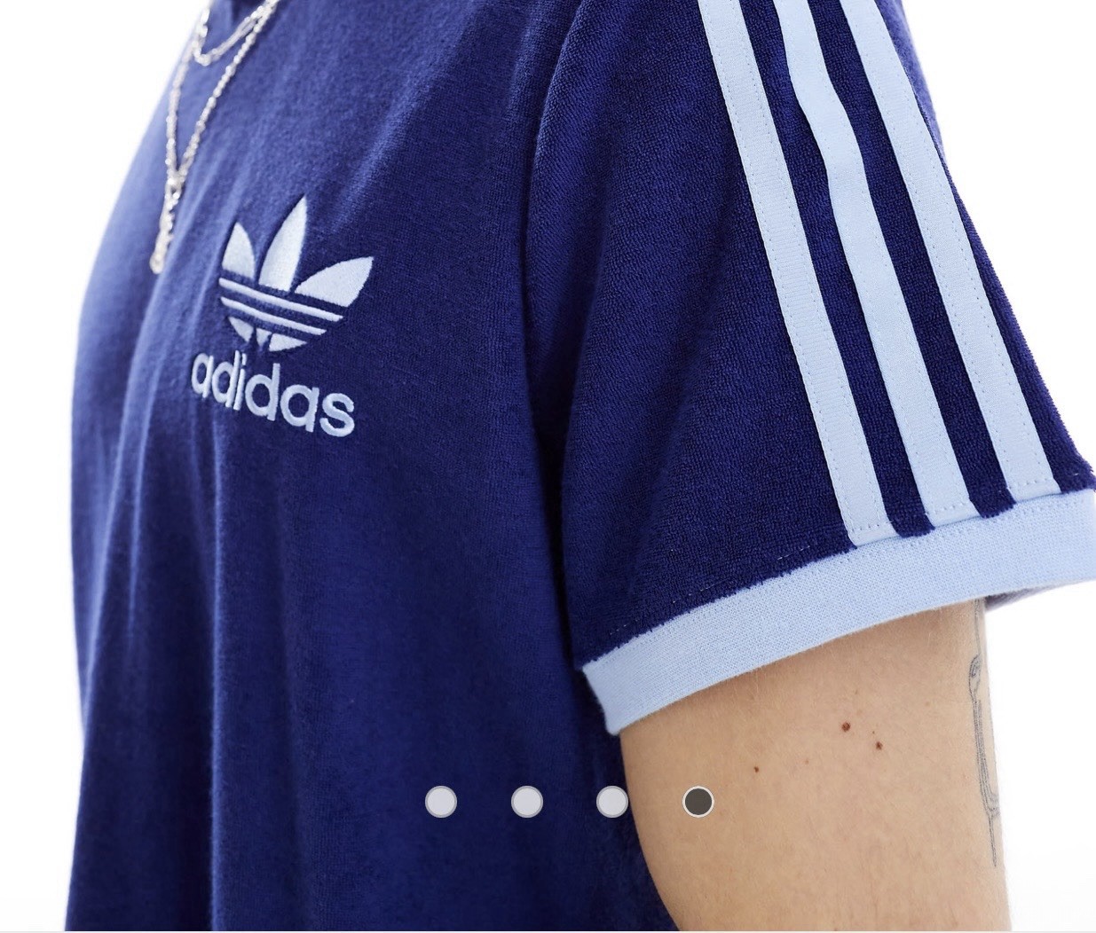 adidas Originals Terry Trefoil 3-Stripes Crew Neck Tee Blue Men’s XS