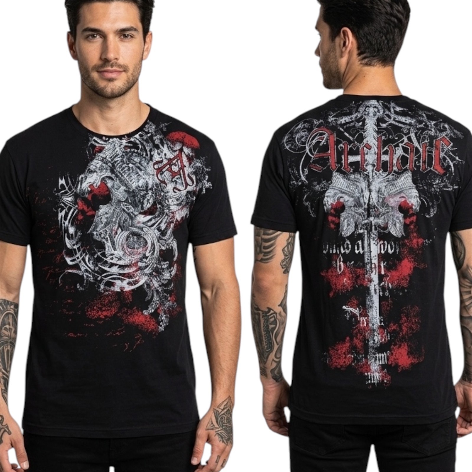 ARCHAIC by AFFLICTION Black SERVICE Short Sleeve Slim Fit Y2K MENS T-shirt 3XL