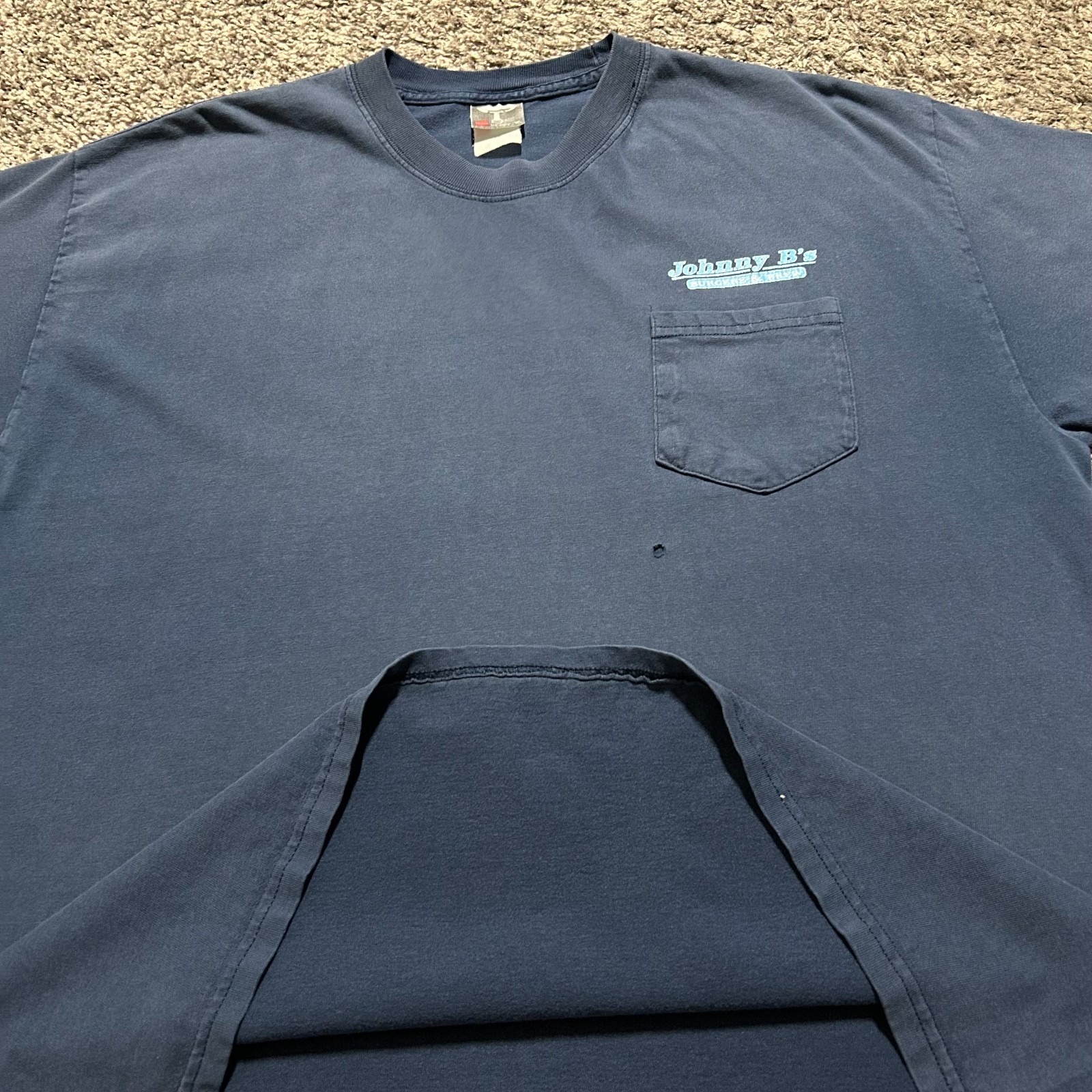 Vtg Sun Faded Shirt Pocket Tee y2k Graphic Tshirt Navy Blue Distressed Large